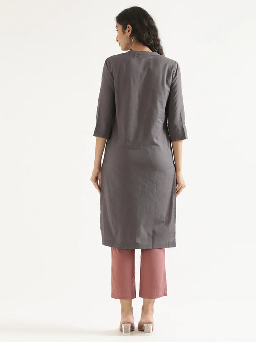 Women Slate Grey Airy Linen Long Kurta