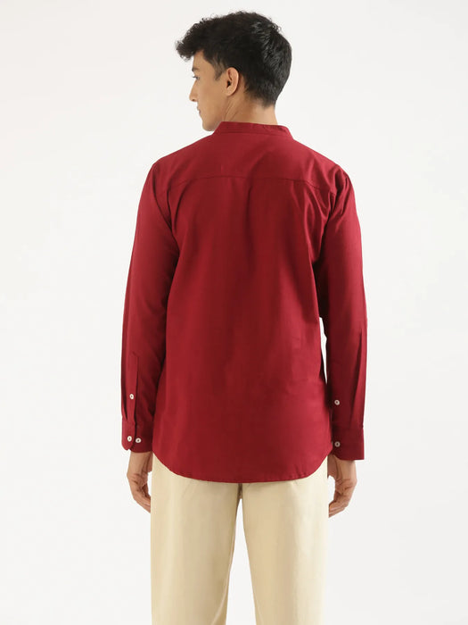Men Maroon Airy Linen Short Kurta