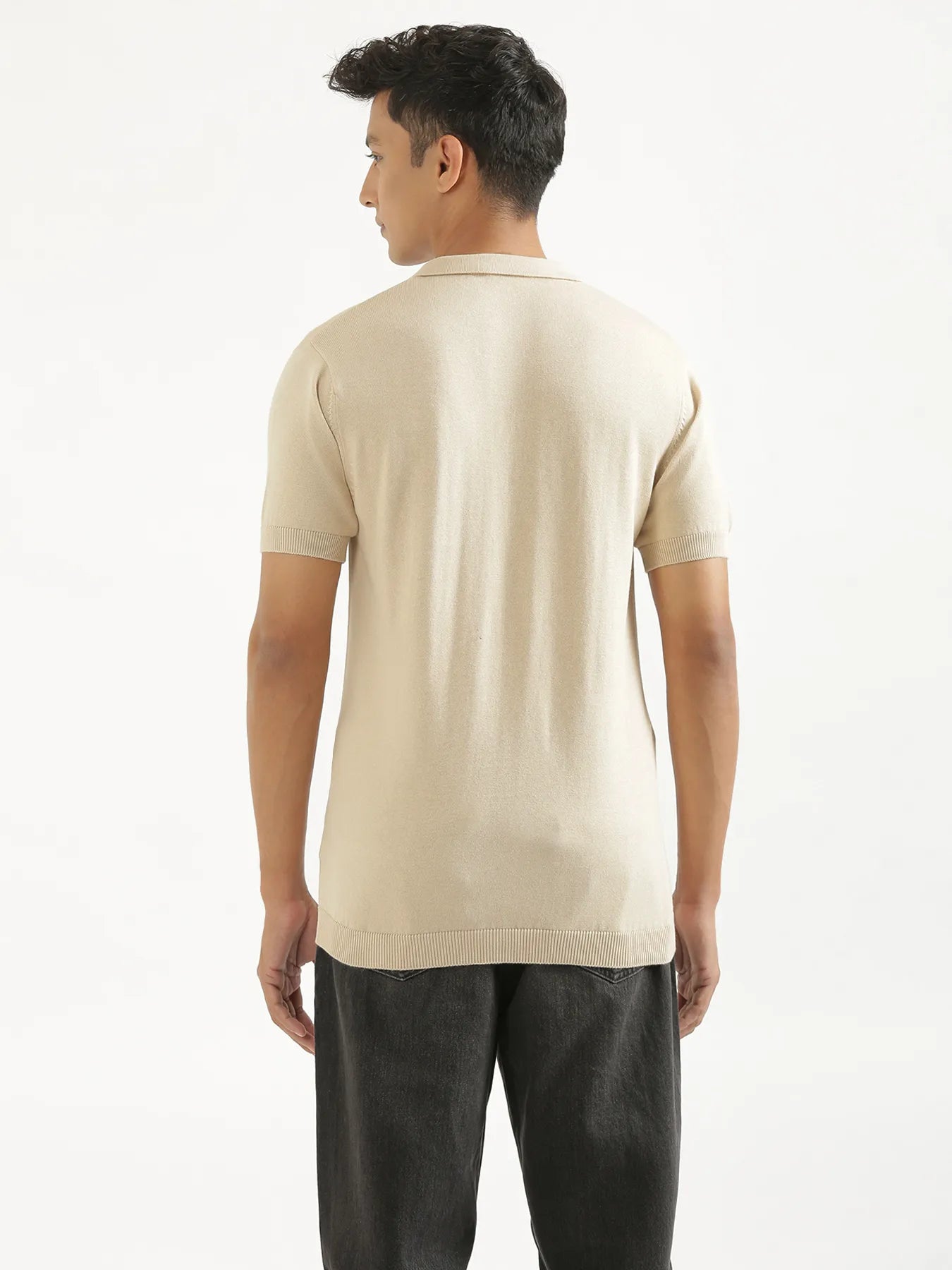 Men Beige Flat Knit Polo