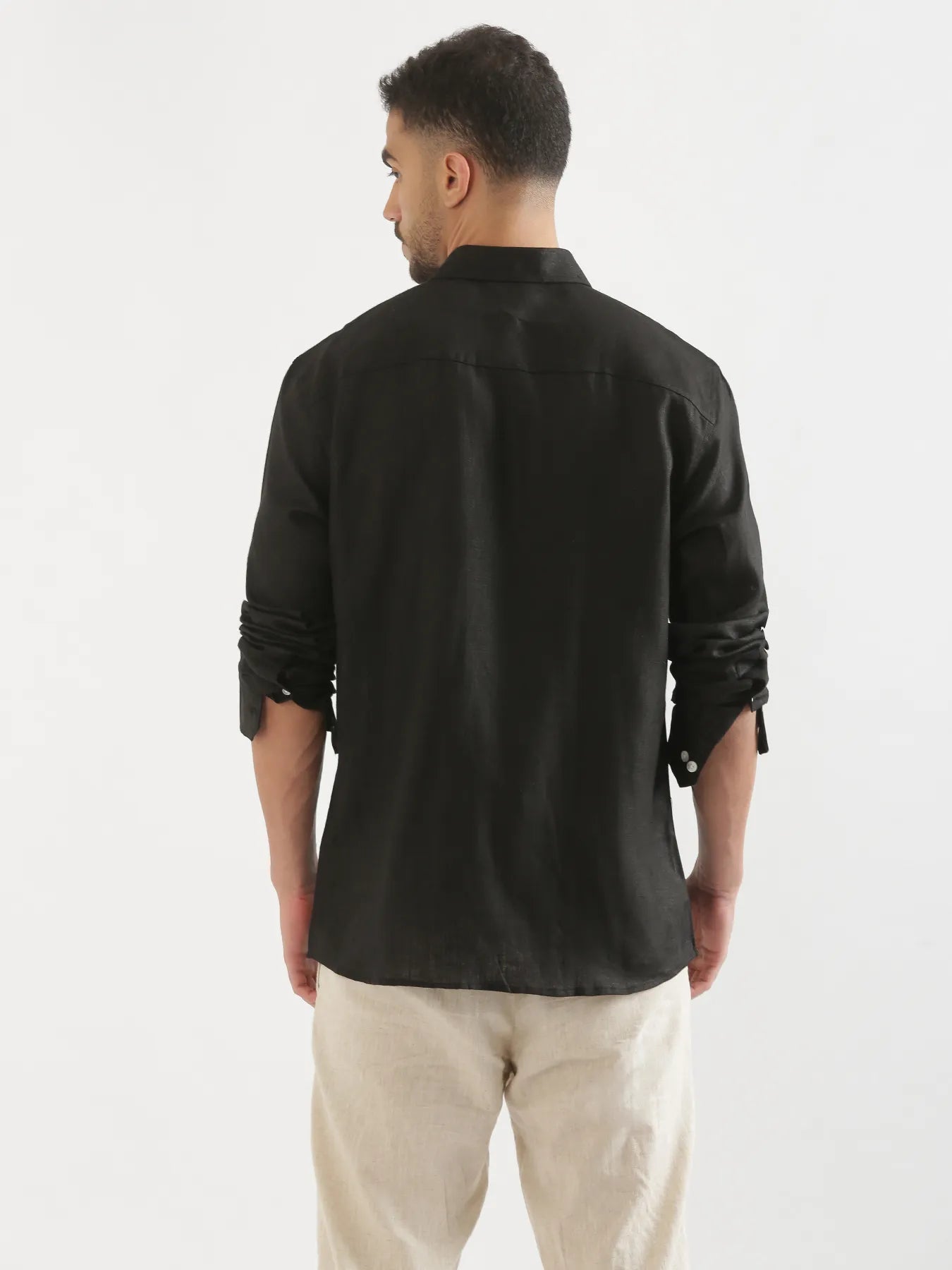 Men Black 100% Linen Shirt