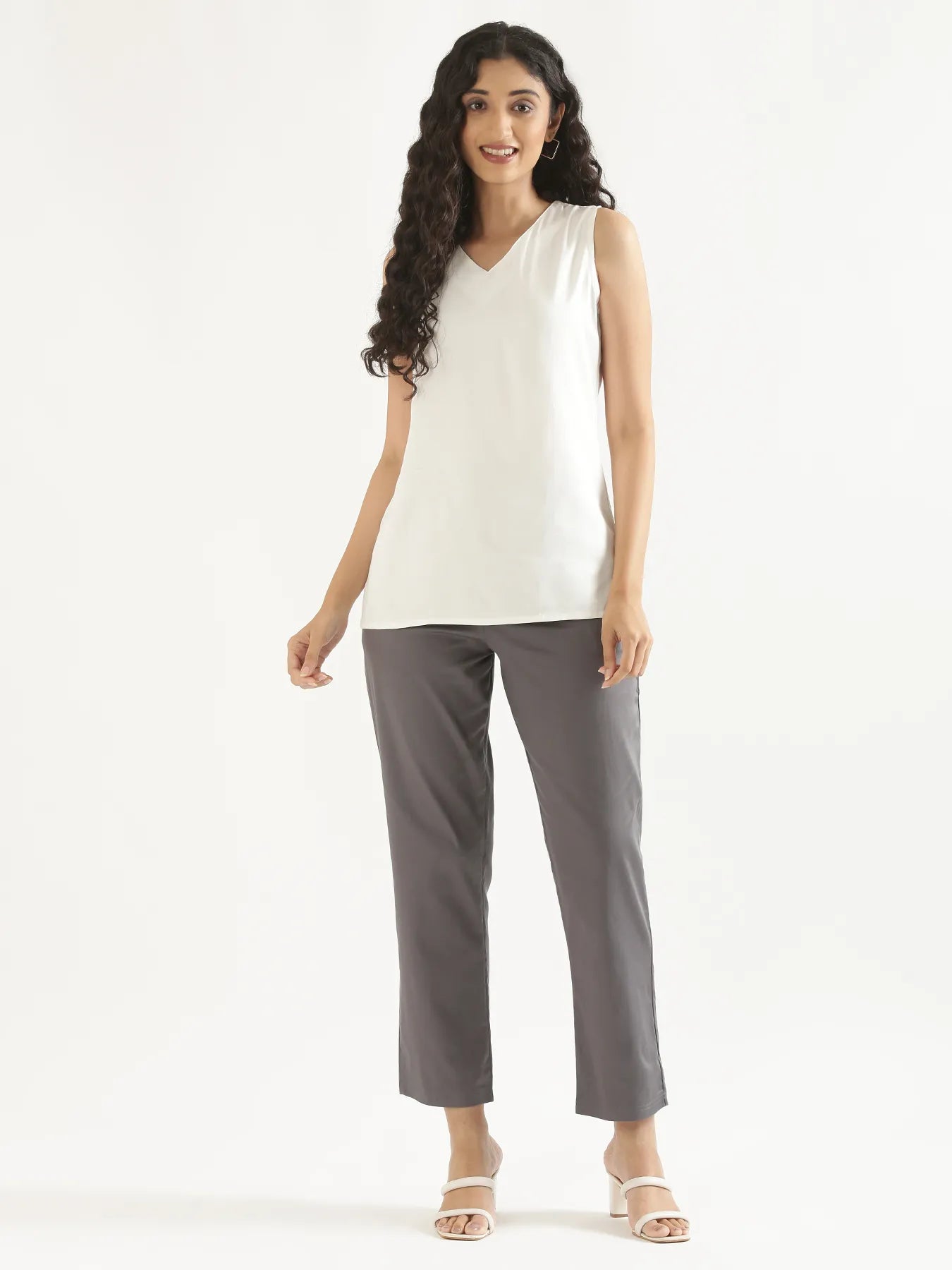 Women German Grey Straight Fit Formal Pants