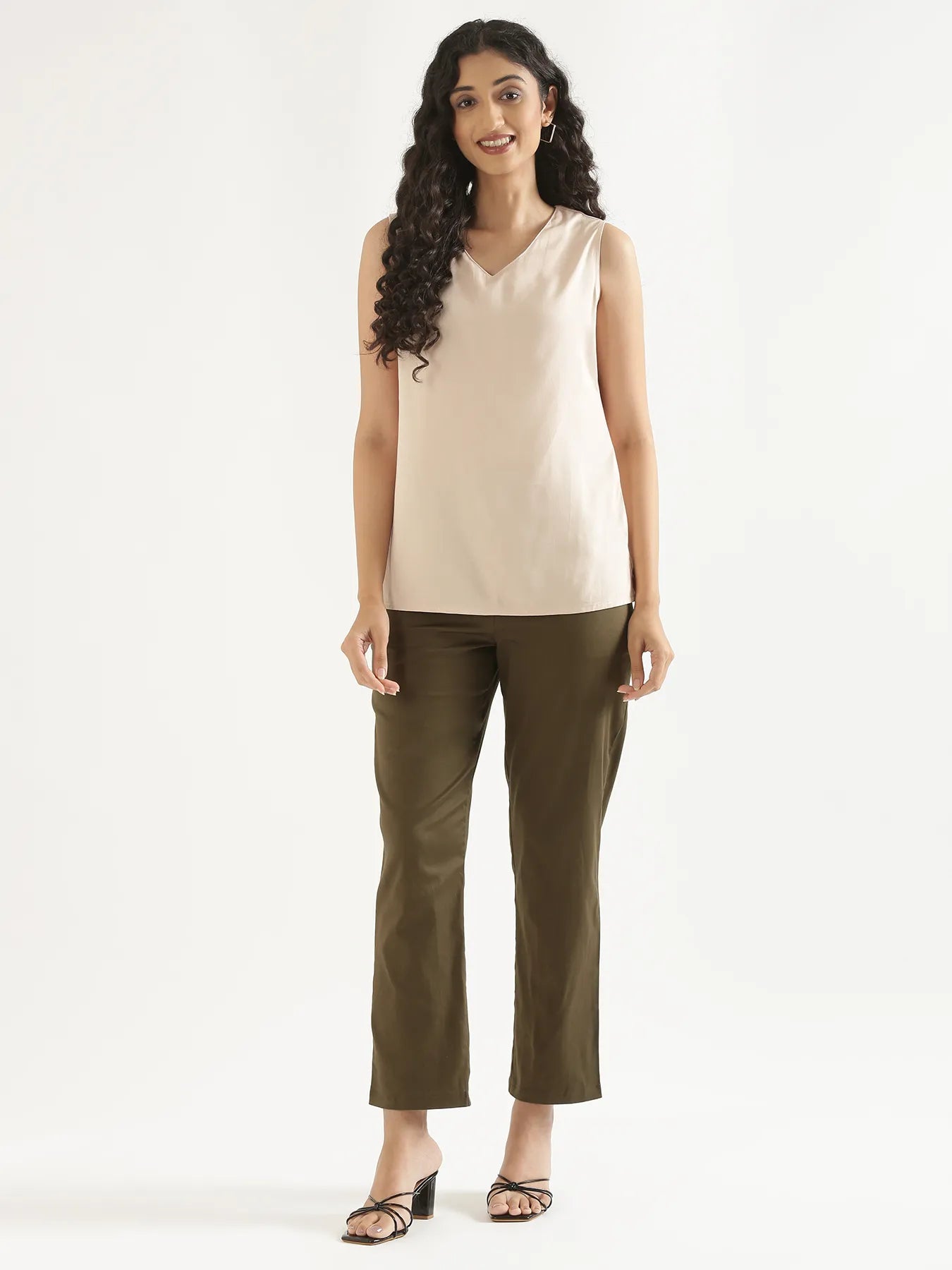 Women Plus Size Olive Green Straight Fit Formal Pants