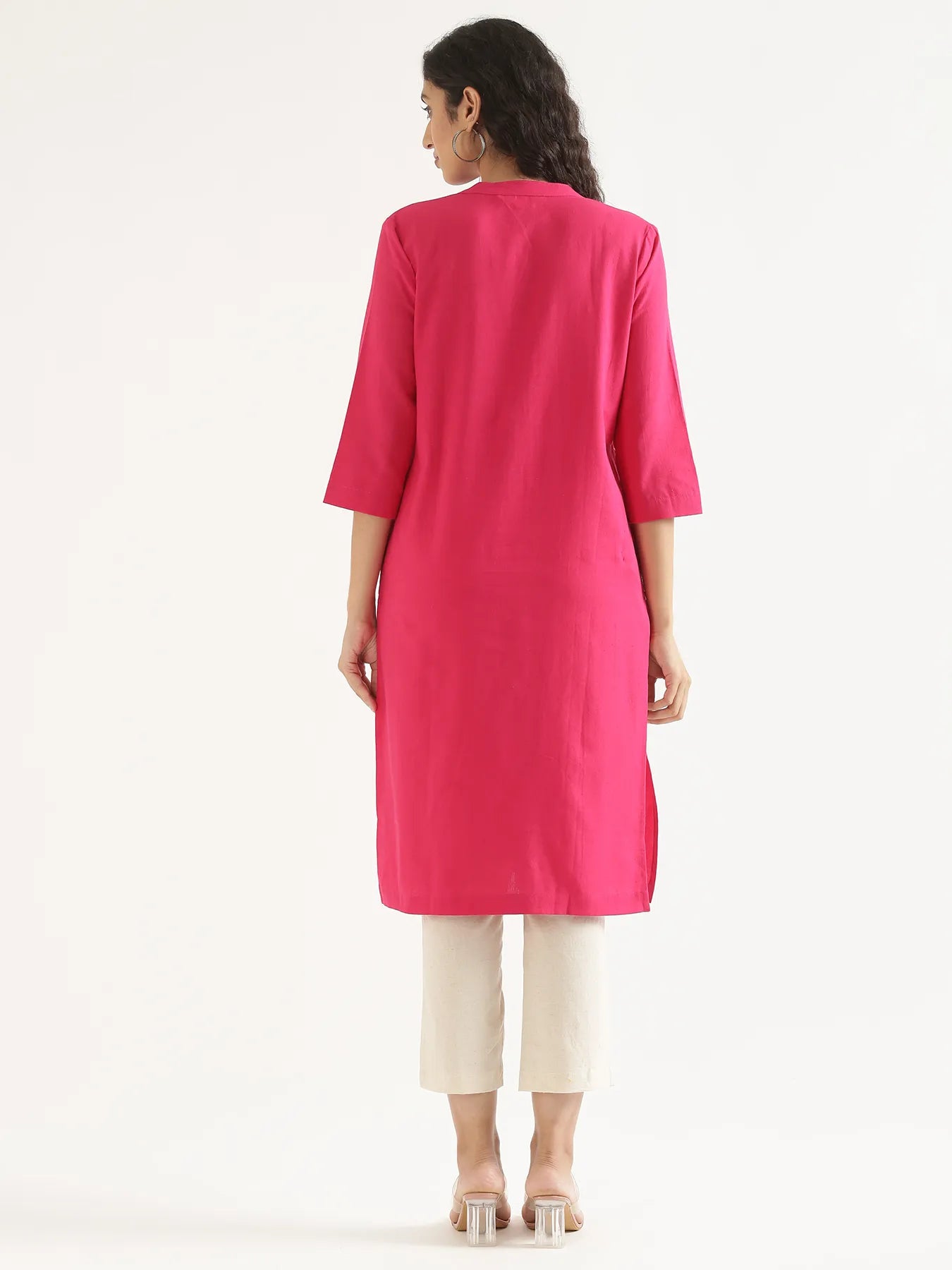 Women Hot Pink Airy Linen Long Kurta