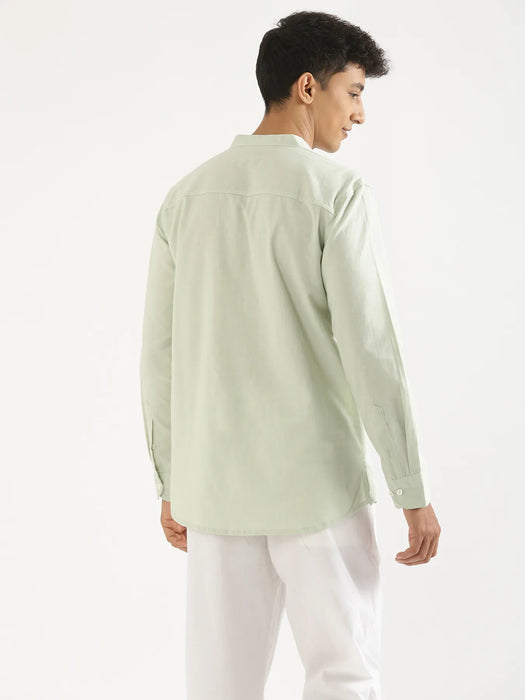 Men Mint Green Airy Linen Short Kurta