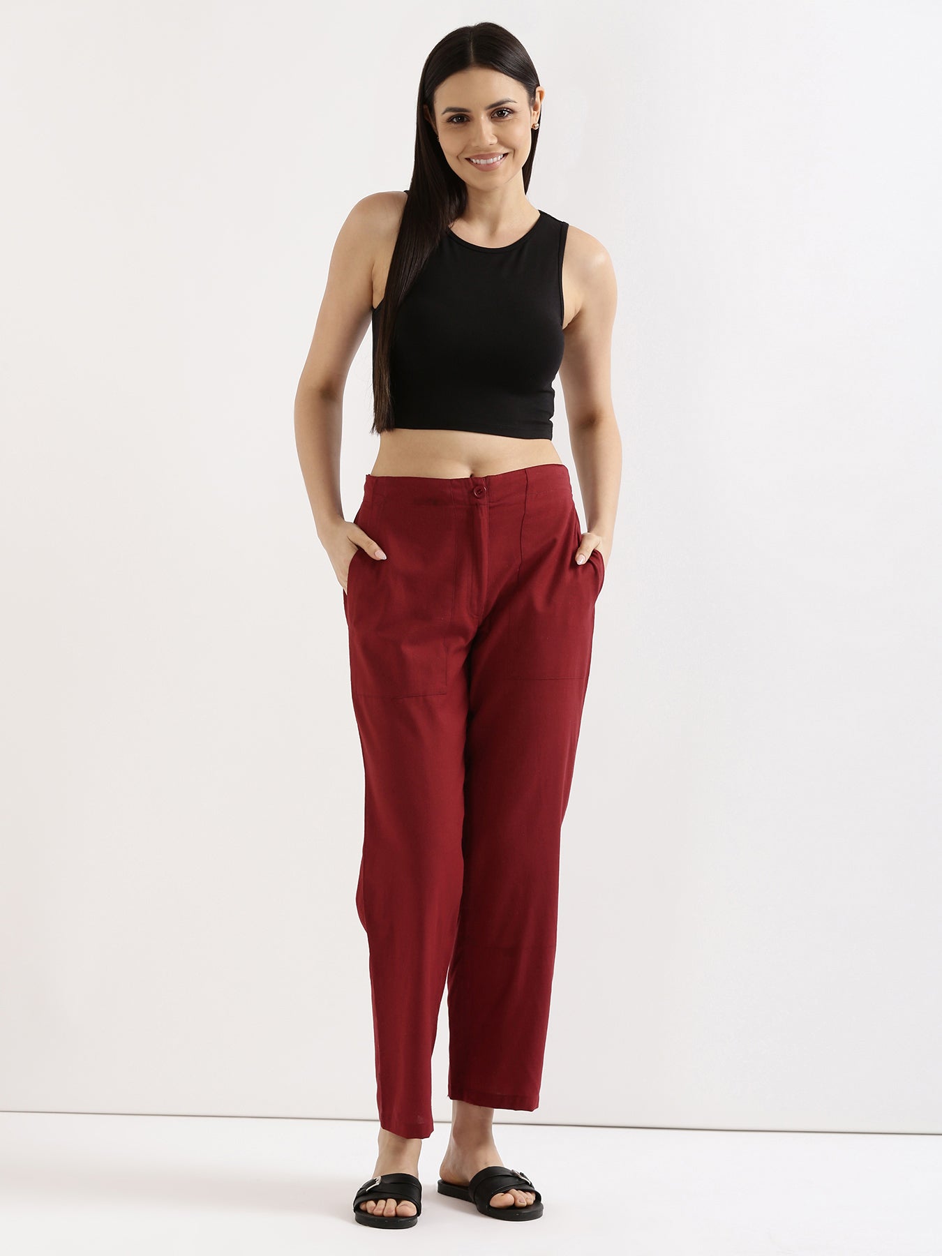 Maroon Airy Linen Pants