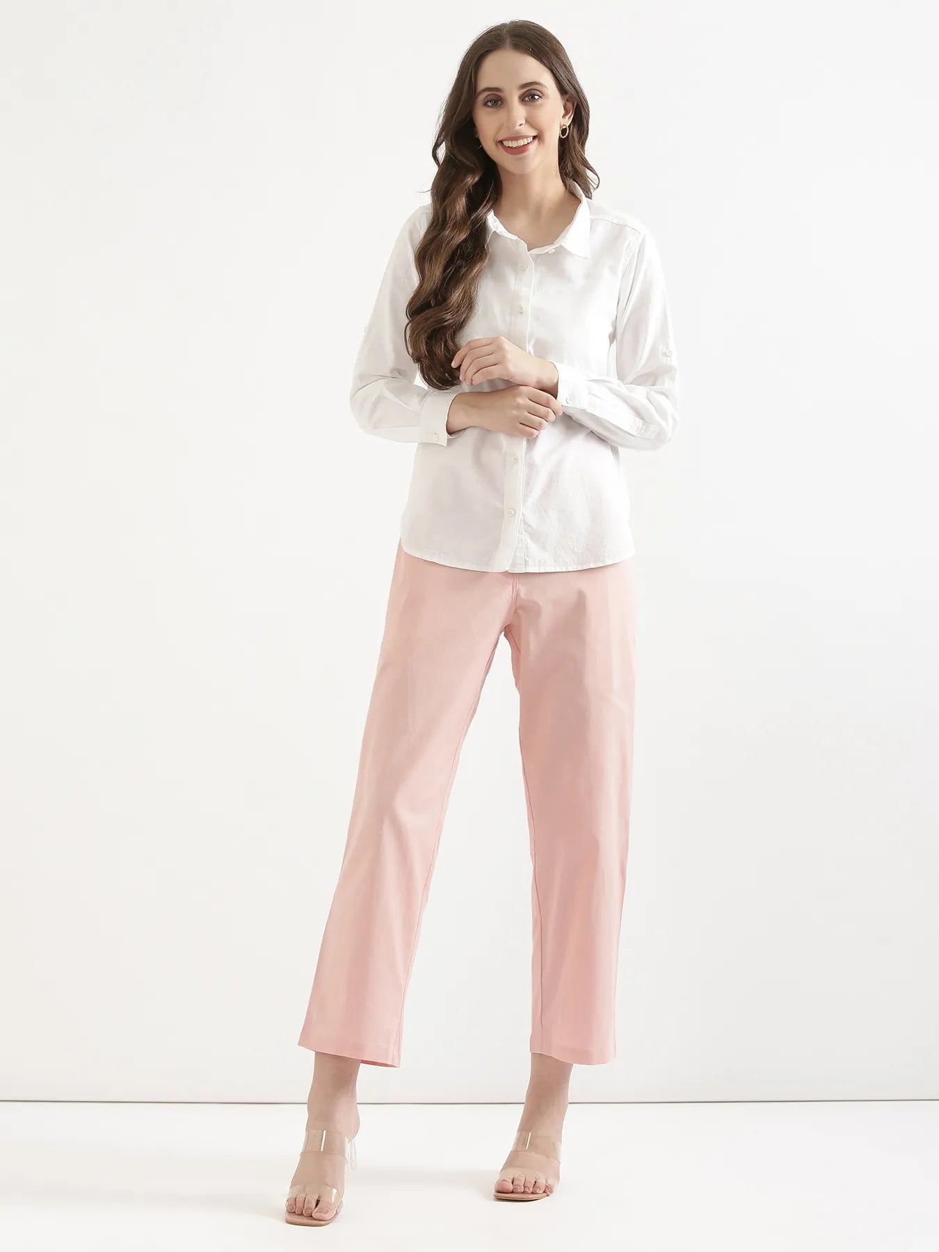 Women Salmon Pink Airy Linen Straight Pant