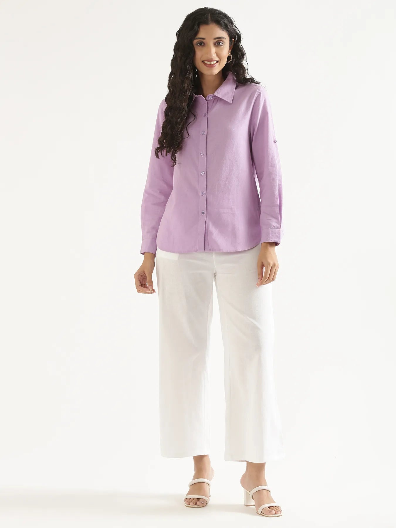 Women White Airy Linen Wide Leg Pant