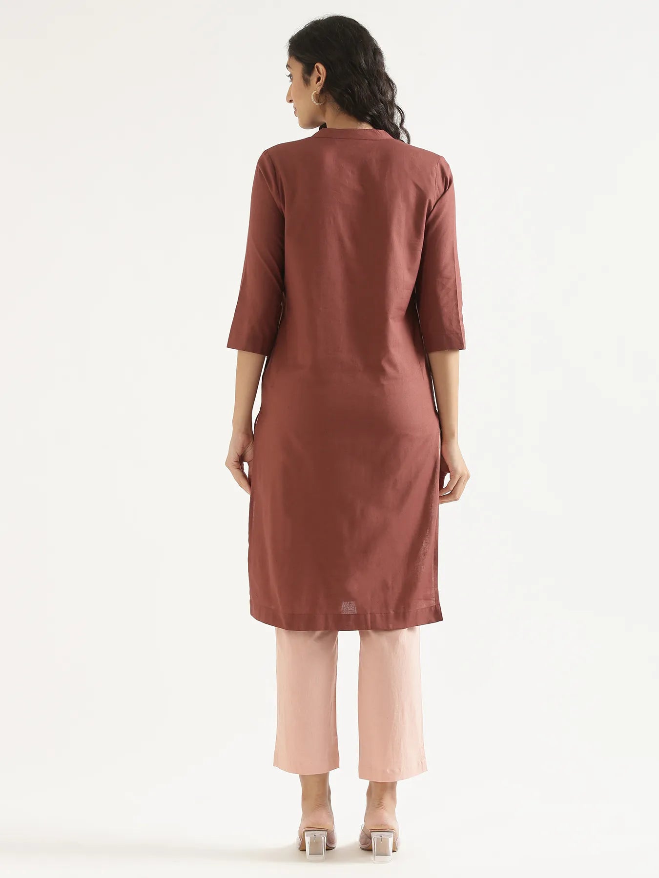 Women Rose Taupe Airy Linen Long Kurta