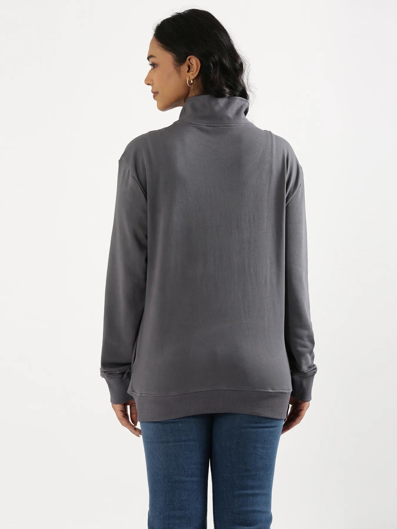 Unisex Grey Zip Neck Sweatshirt