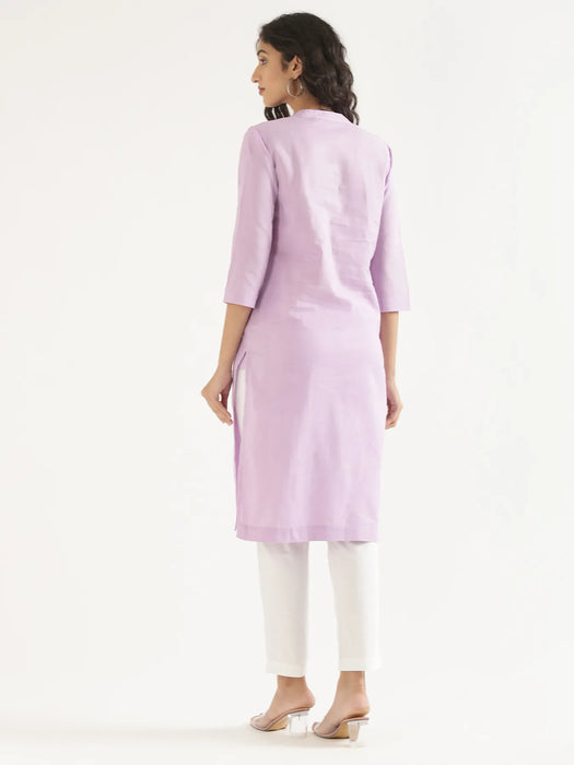 Women Lilac Airy Linen Long Kurta