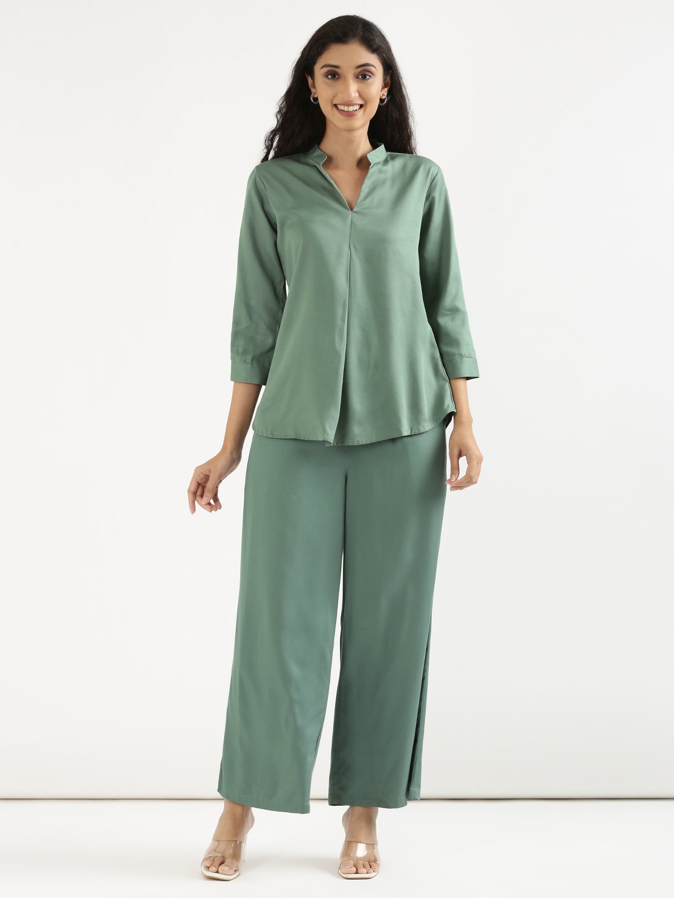Women Jade Viscose Pleated Top