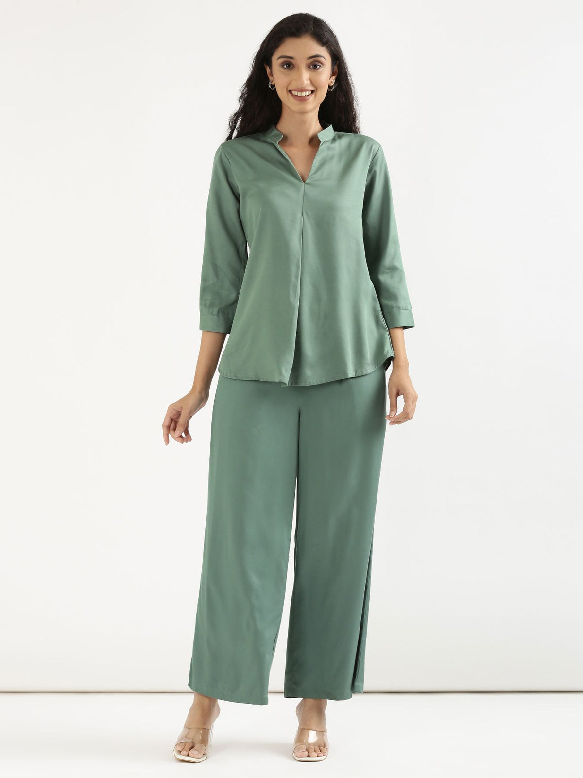 Women Jade Viscose Pleated Top