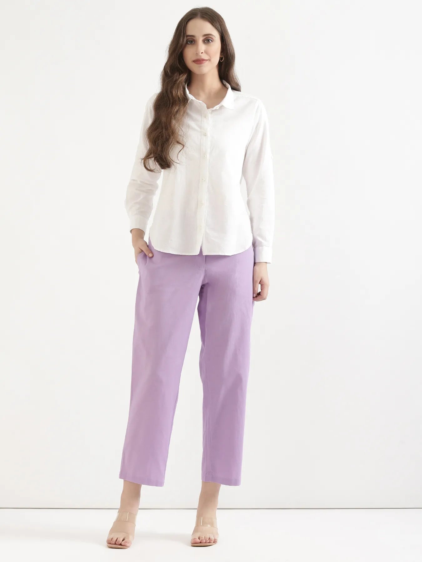 Women Lilac Airy Linen Straight Pant