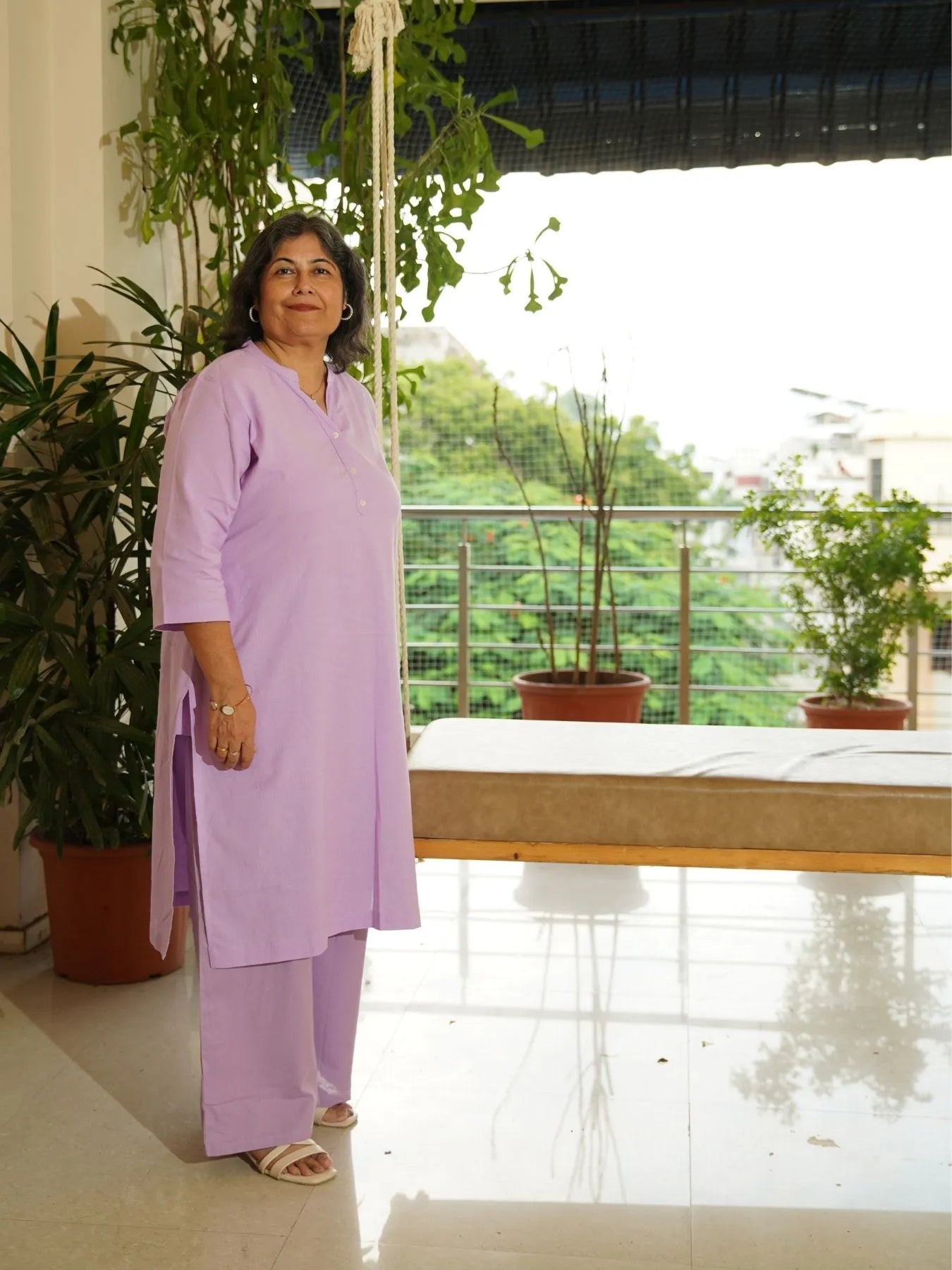 Lilac Airy Linen Long Kurta Co-ord Set