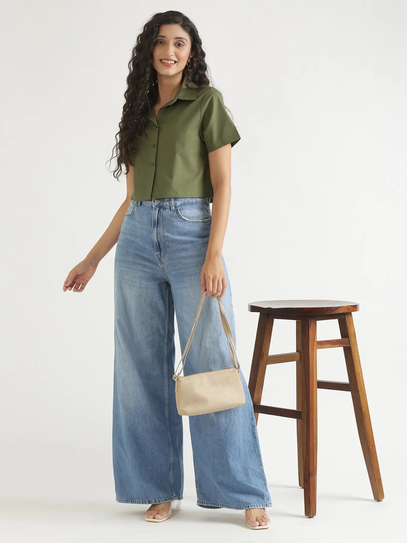 Women Forest Green Better Cotton Crop Shirt
