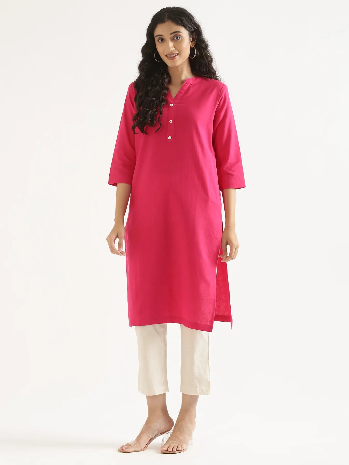 Women Hot Pink Airy Linen Long Kurta
