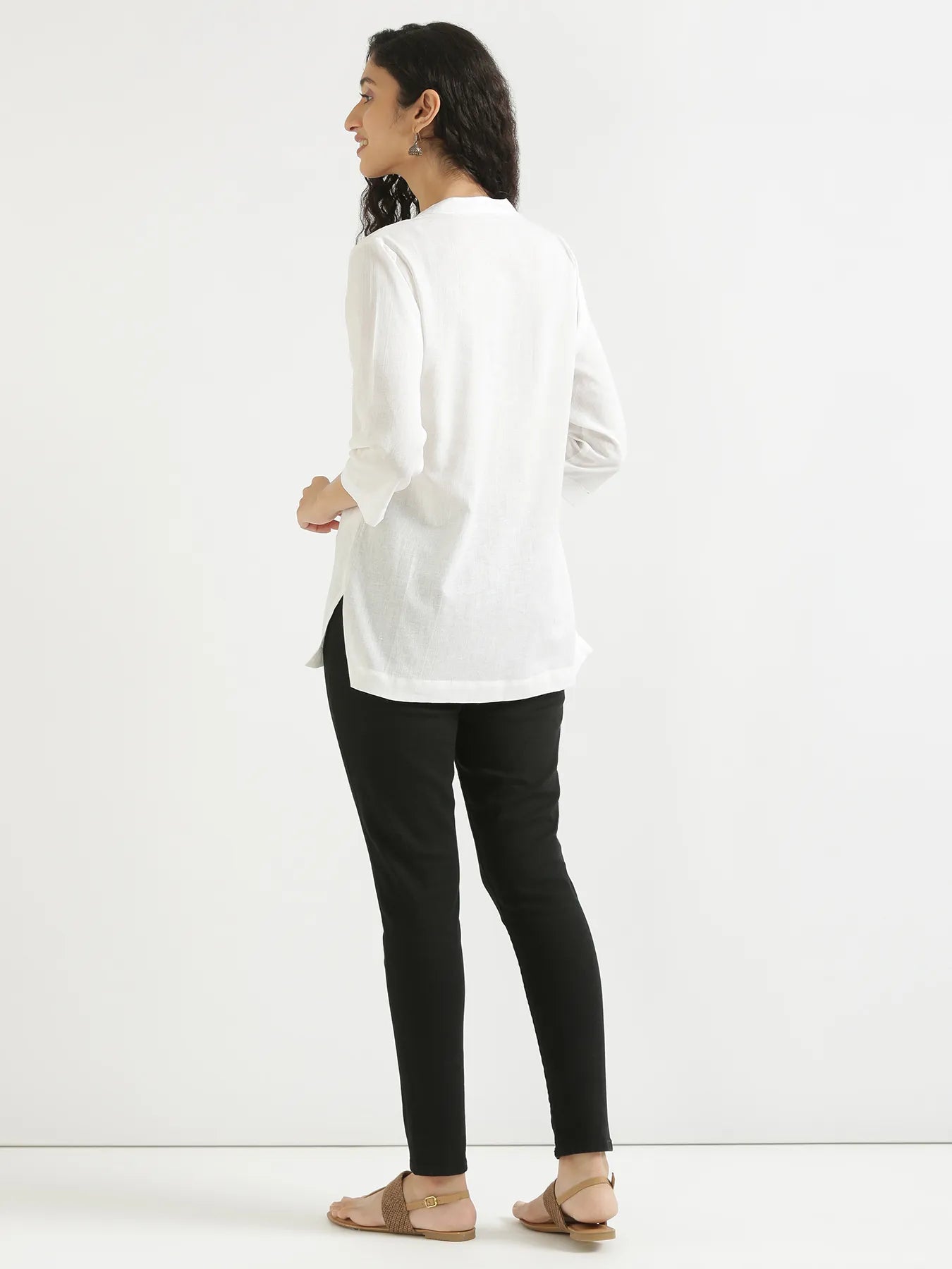 Women White Airy Linen Short Kurta