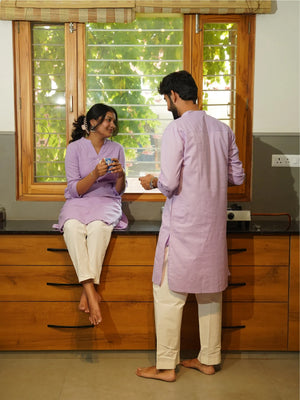 Couple Lilac Long Kurta Combo