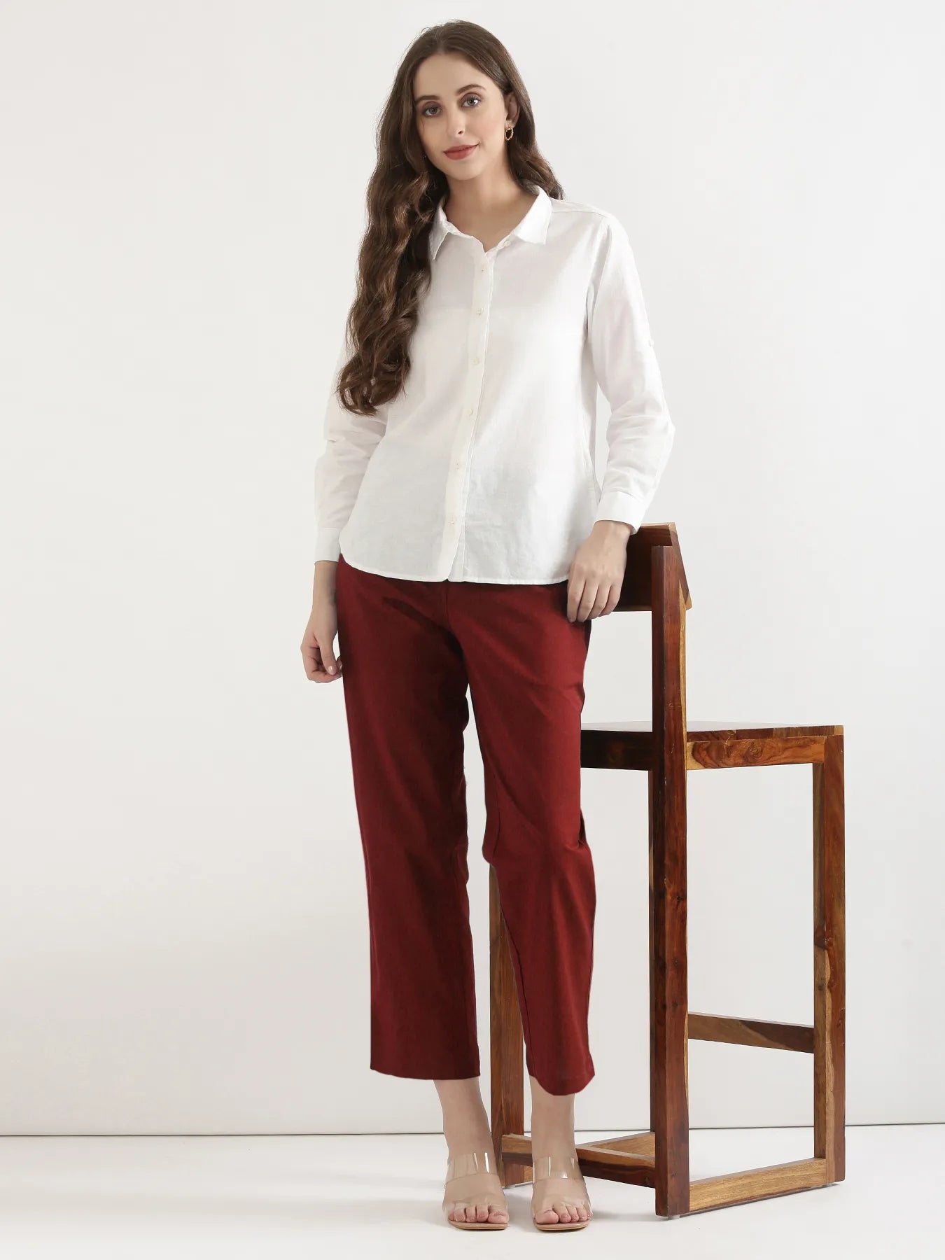 Women Maroon Airy Linen Straight Pant