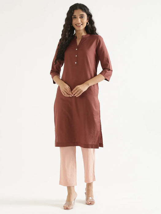 Women Rose Taupe Airy Linen Long Kurta