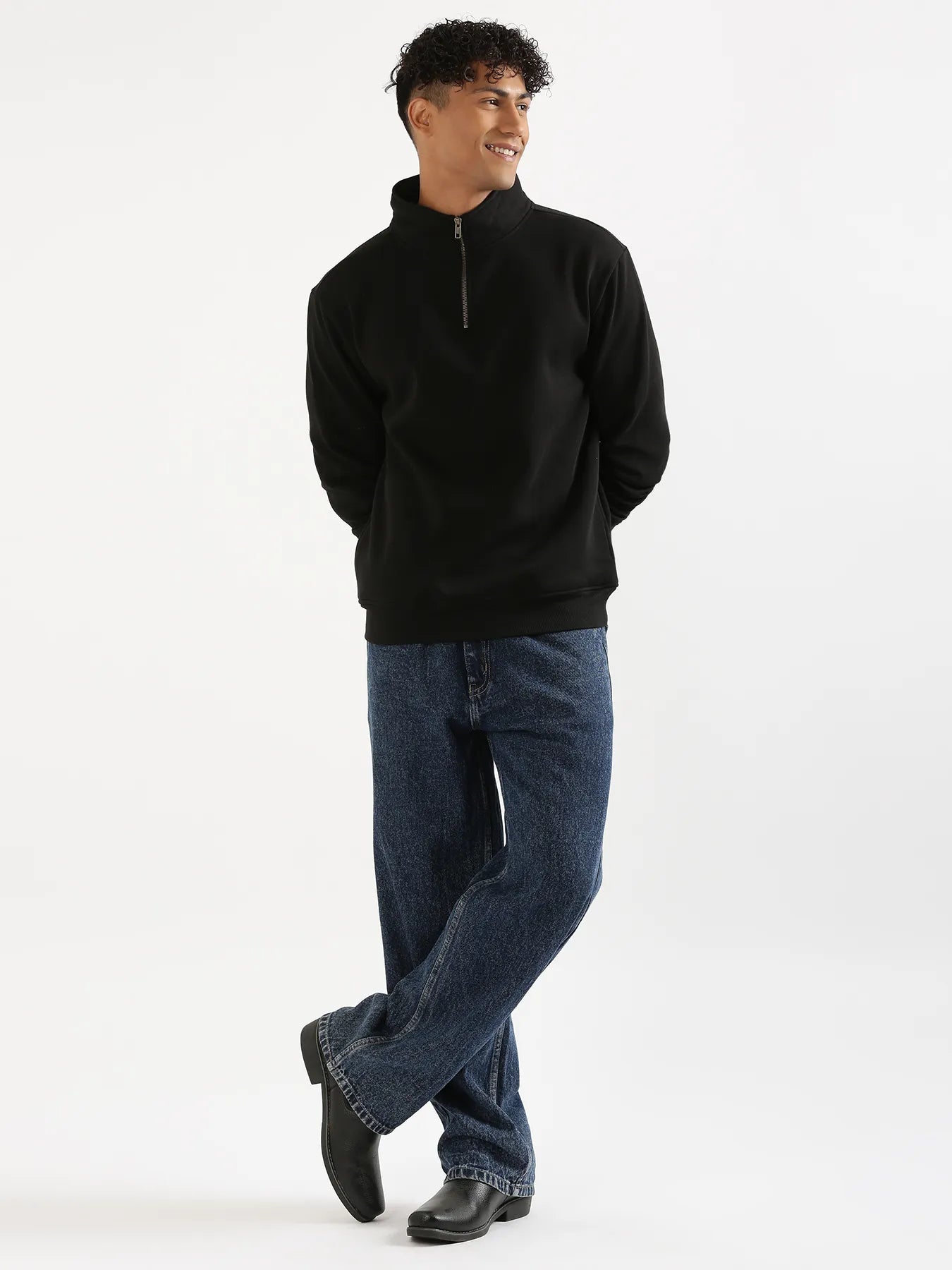 Unisex Black Zip Neck Sweatshirt