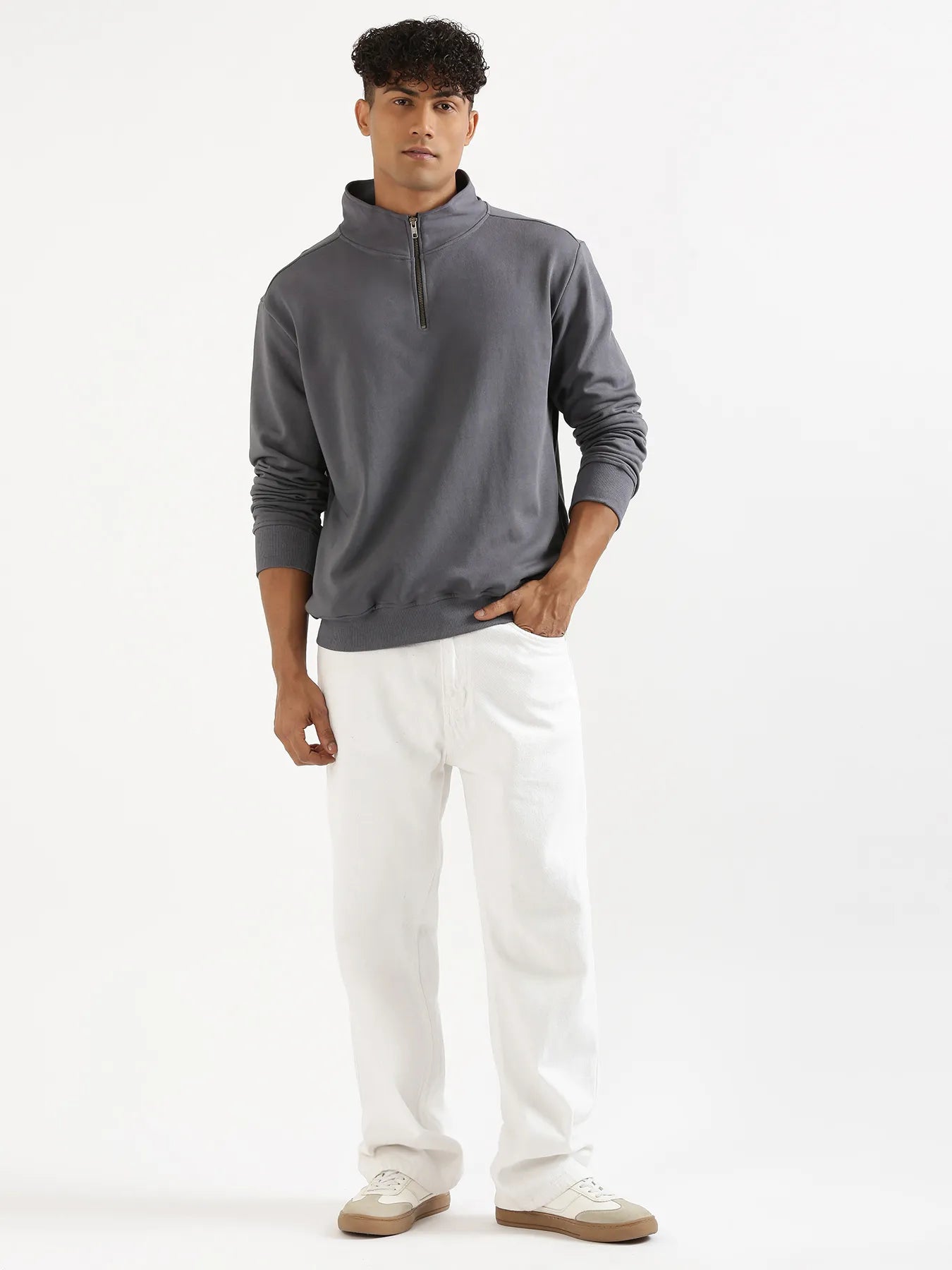 Unisex Grey Zip Neck Sweatshirt