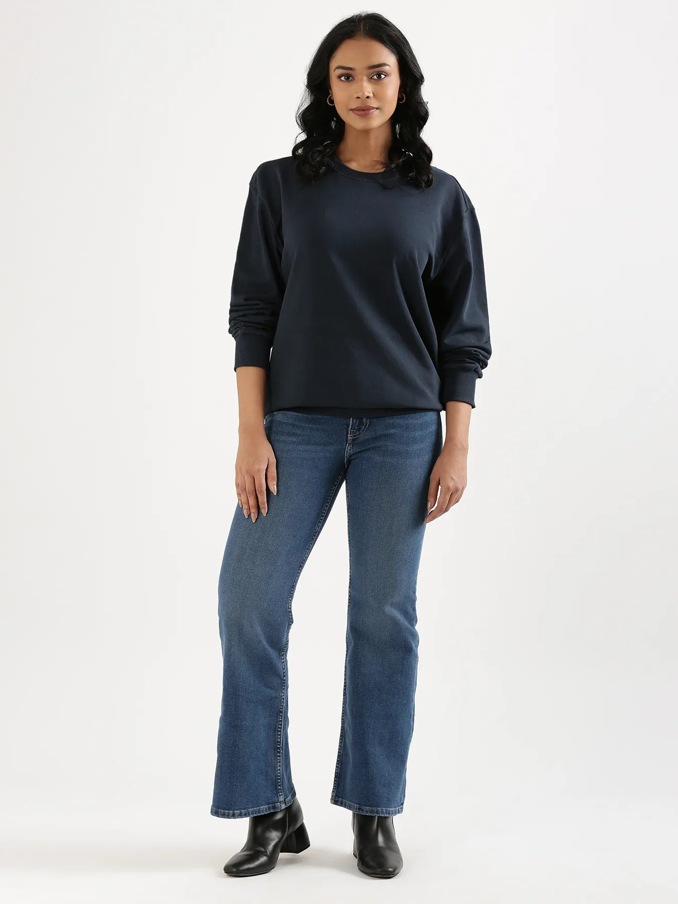 Unisex Navy Blue Round Neck Sweatshirt