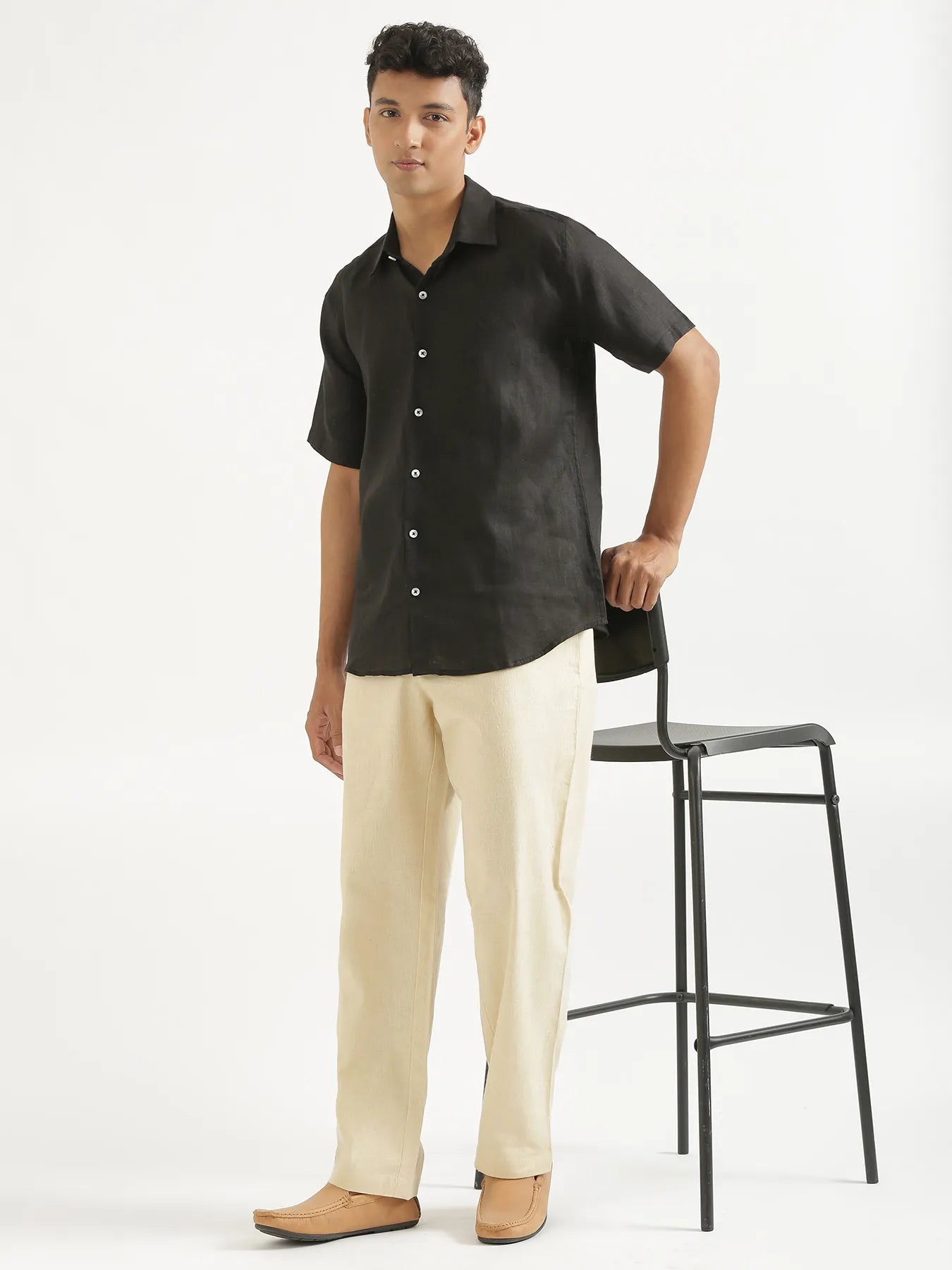 Men Beige Linen Blend Straight Pant