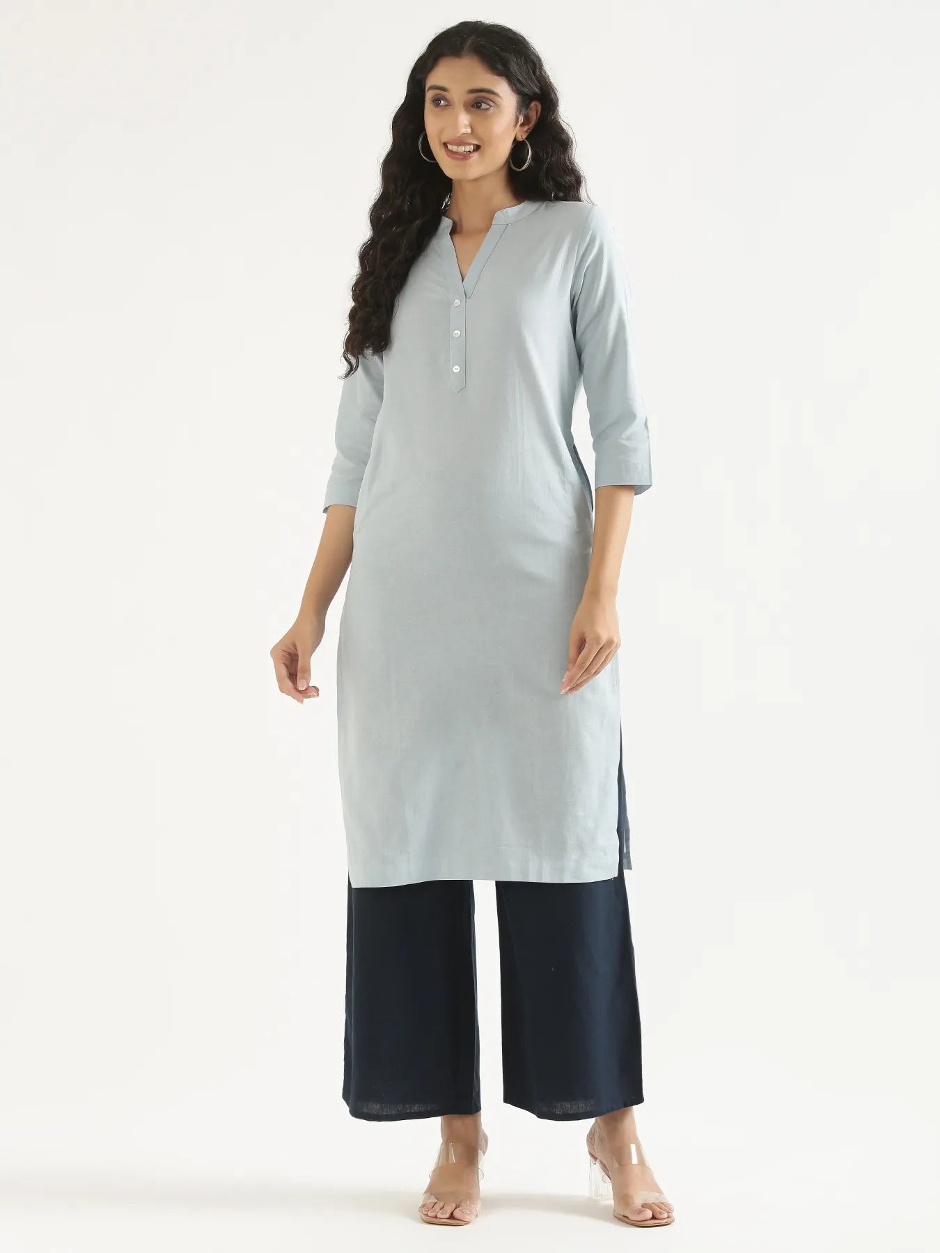 Women Sky Blue Airy Linen Long Kurta