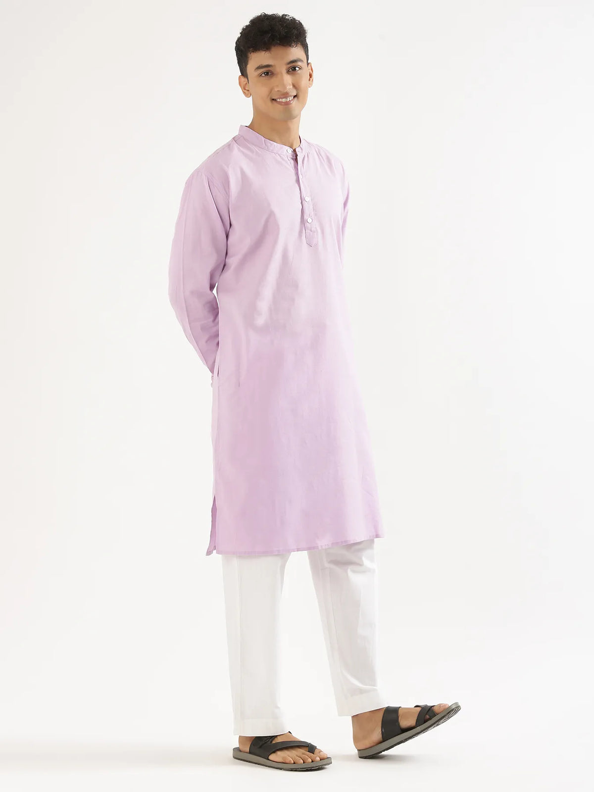 Pick Any 3 Men Airy Linen Long Kurta - Lilac
