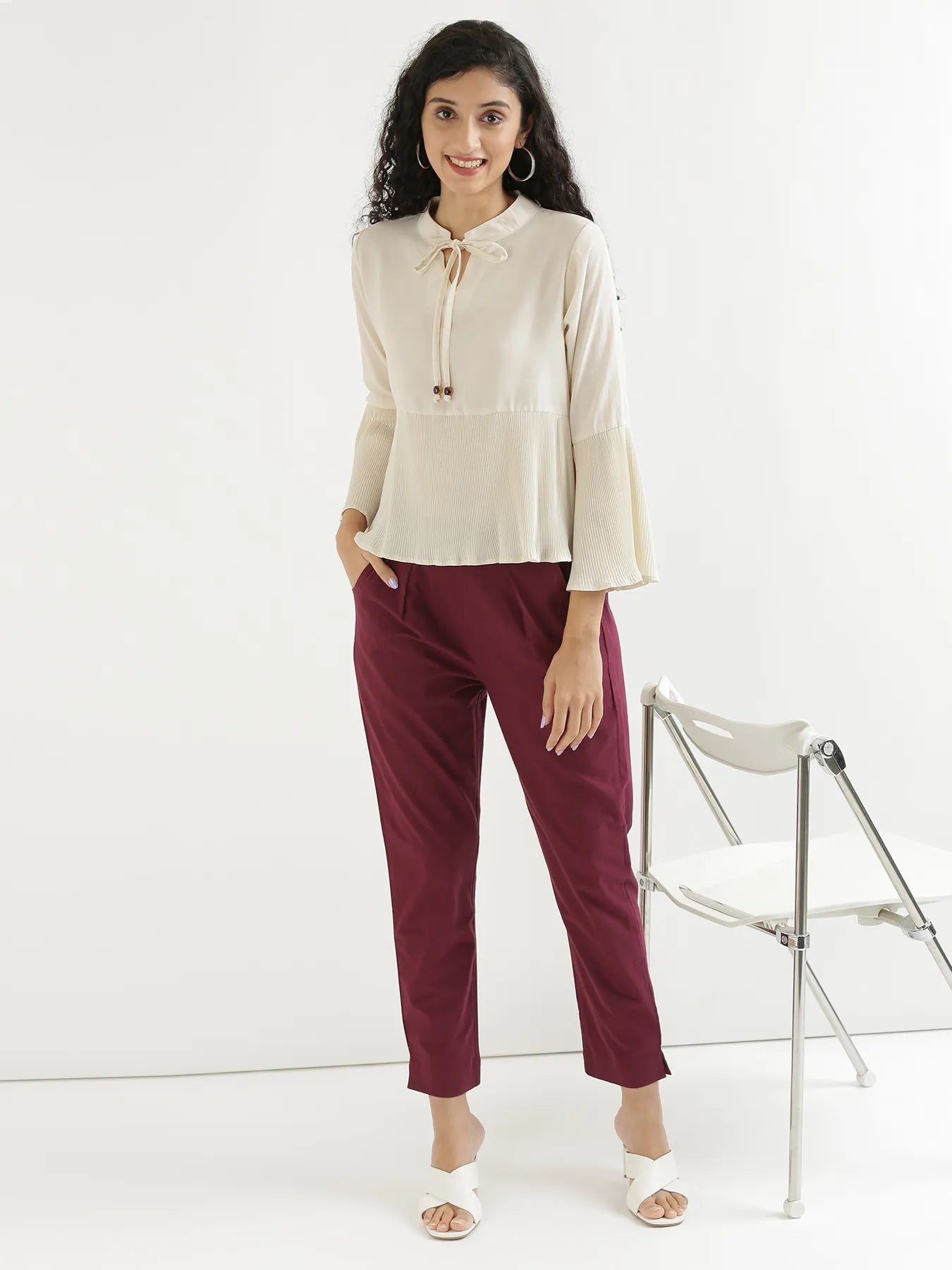 Women Wine Cotton Pant