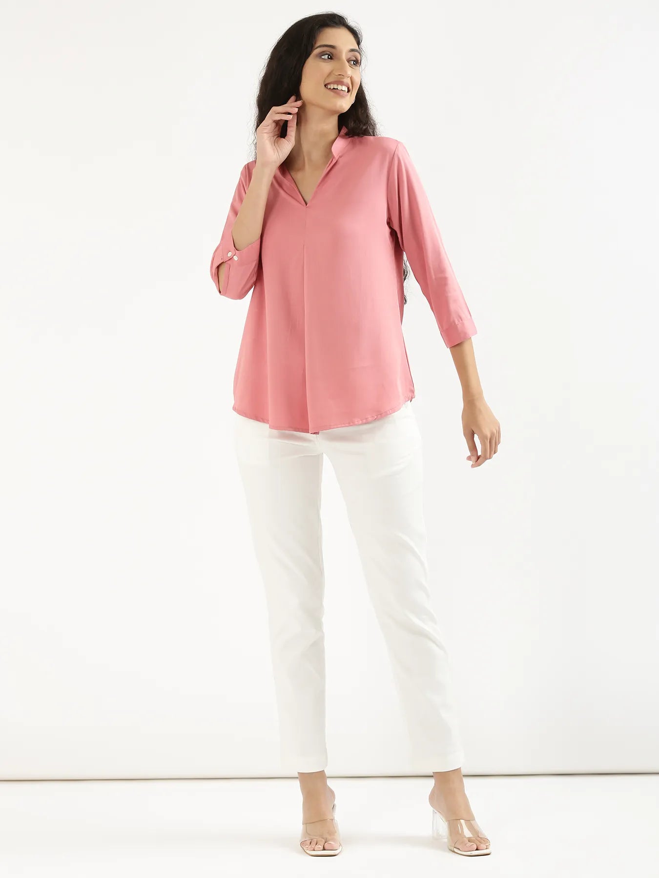 Women Rose Viscose Pleated Top