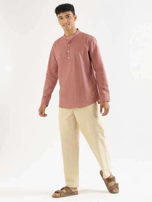 Men Rose Taupe Airy Linen Short Kurta
