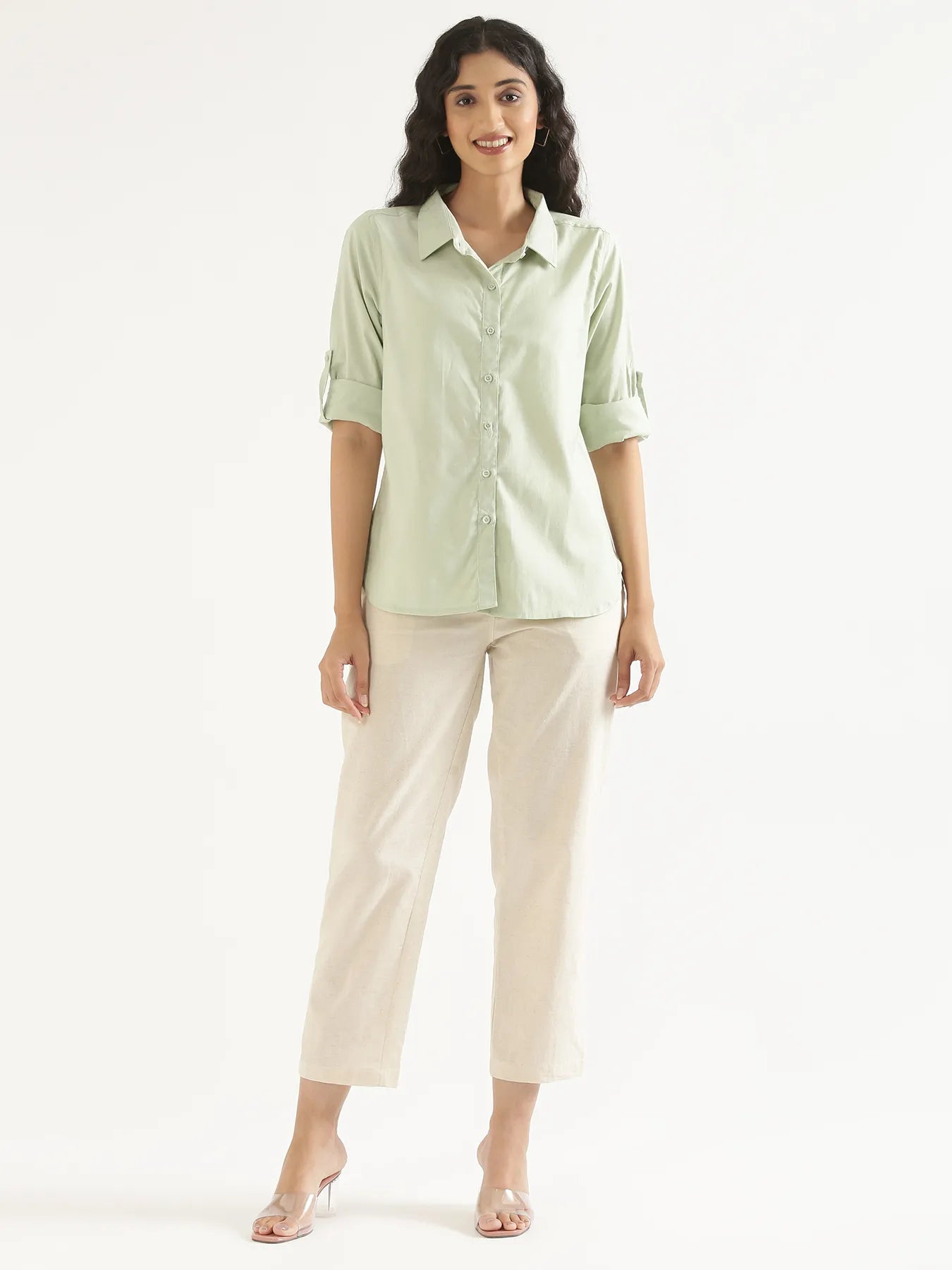 Women Mint Green Airy-Linen Shirt