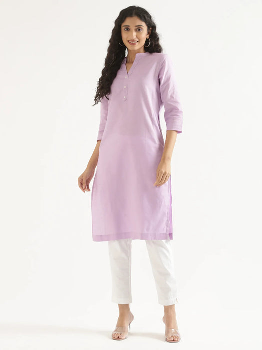 Women Lilac Airy Linen Long Kurta