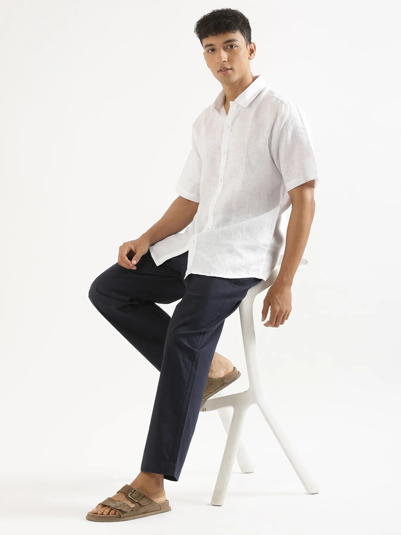 Men Navy Blue Cotton Pant