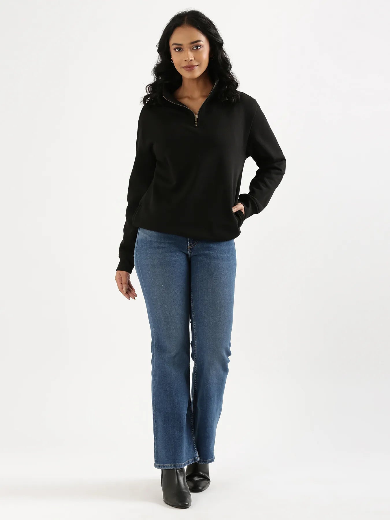 Unisex Black Zip Neck Sweatshirt