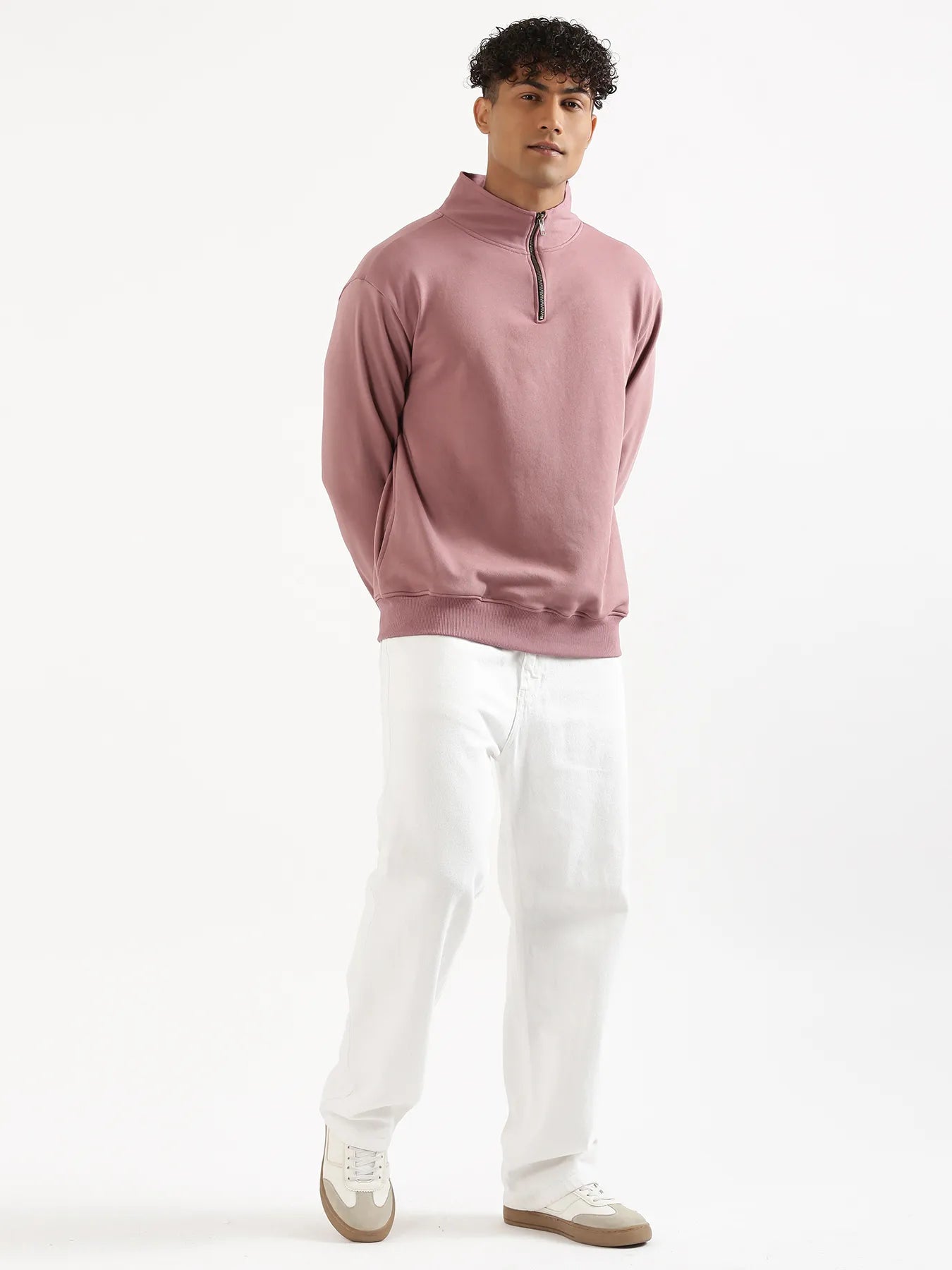 Unisex Rose Taupe Zip Neck Sweatshirt