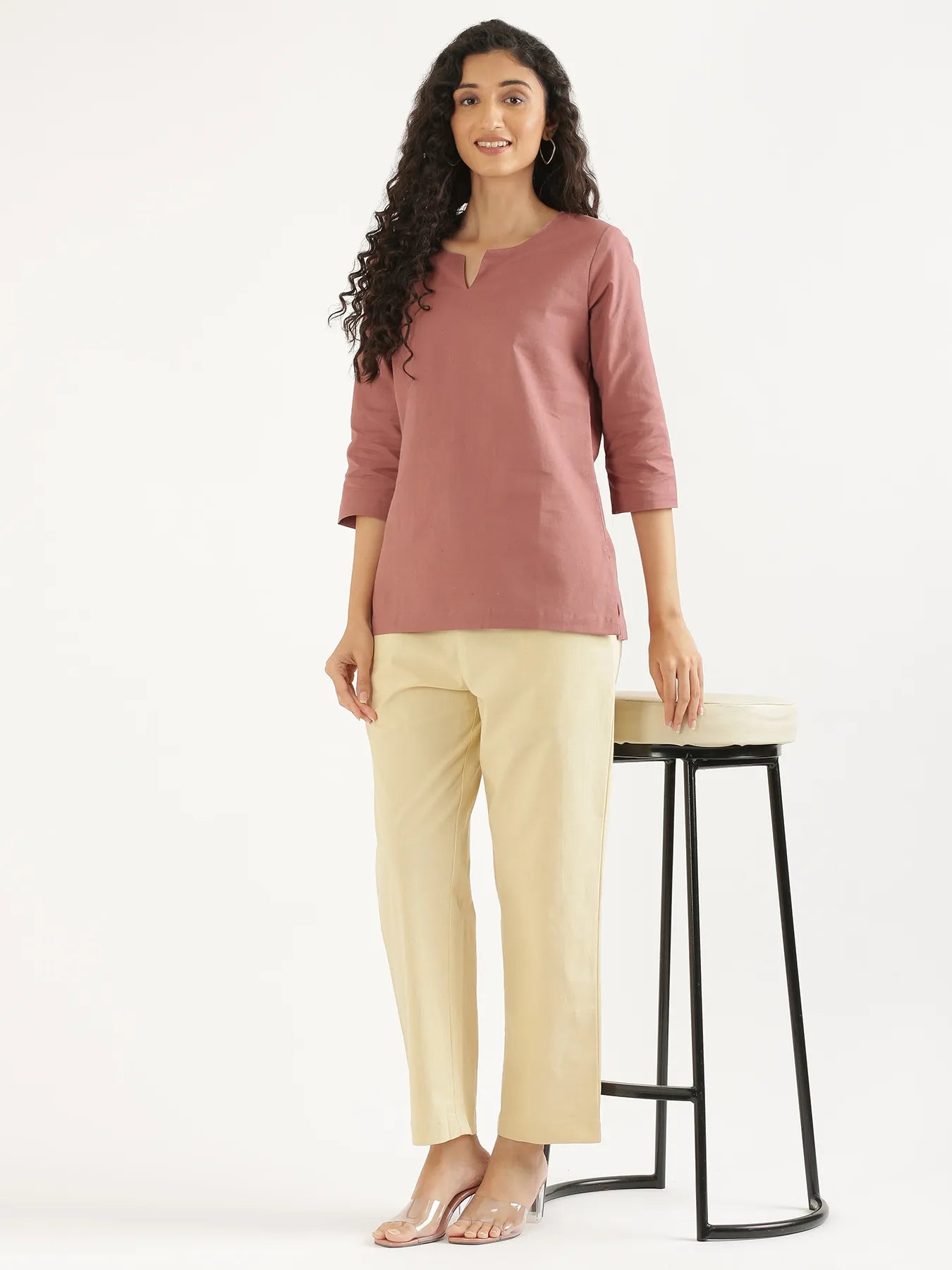 Women Beige Cotton Straight Pant