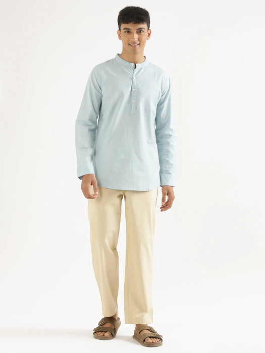 Men Sky Blue Airy Linen Short Kurta
