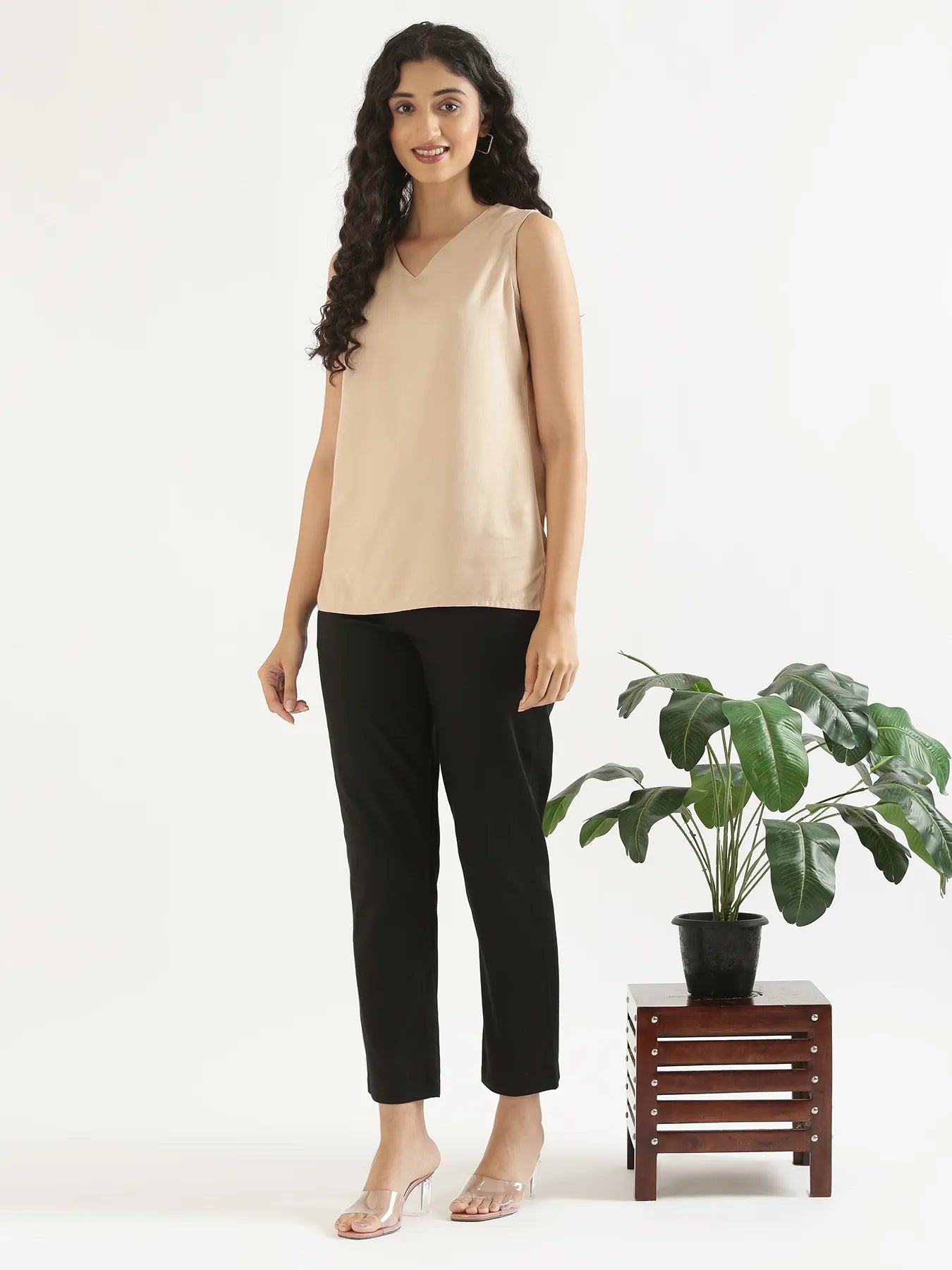 Women Plus Size Black Straight Fit Formal Pants