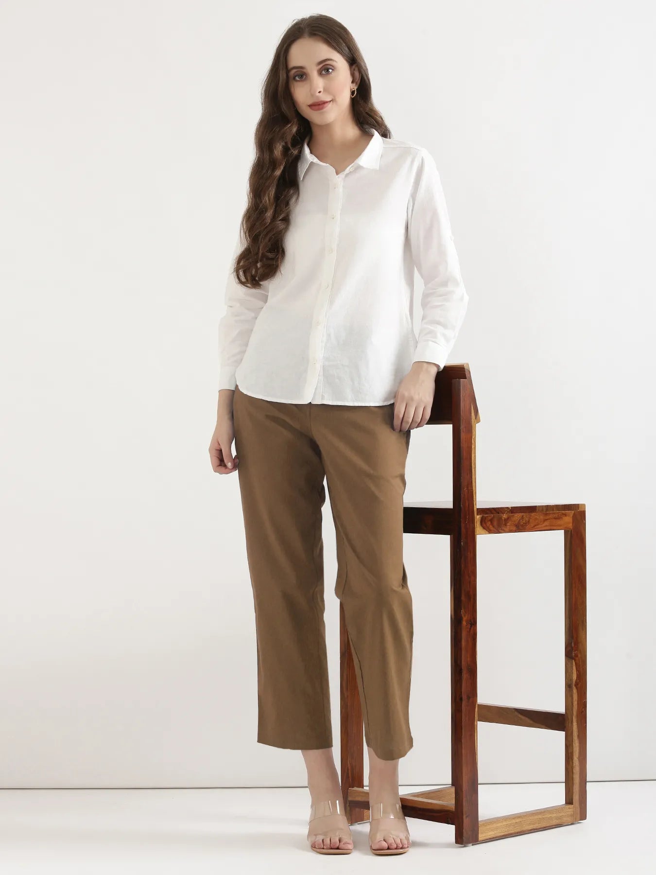 Women Coffee Brown Airy Linen Straight Pants