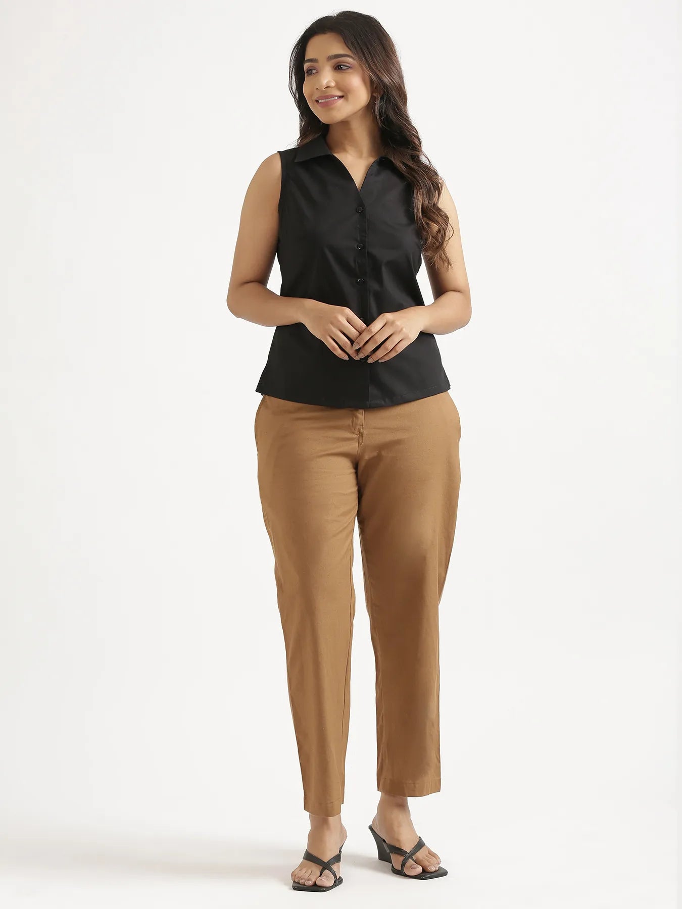 Women Black Better Cotton Sleeveless Shirt