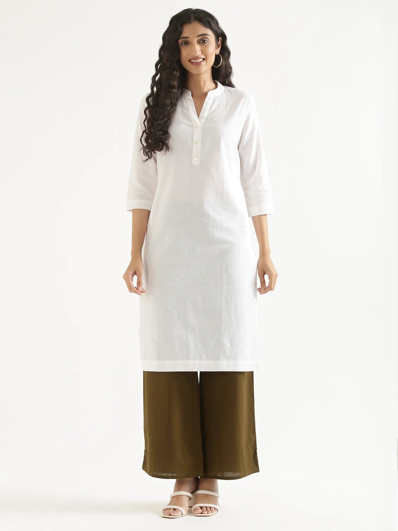 Women White Airy Linen Long Kurta