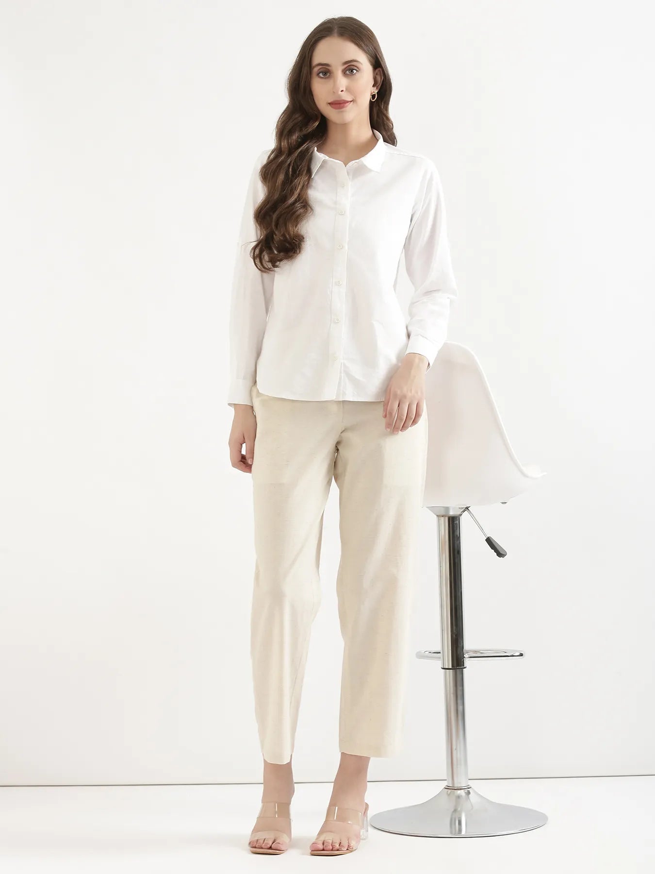 Women Ecru Airy Linen Straight Pants