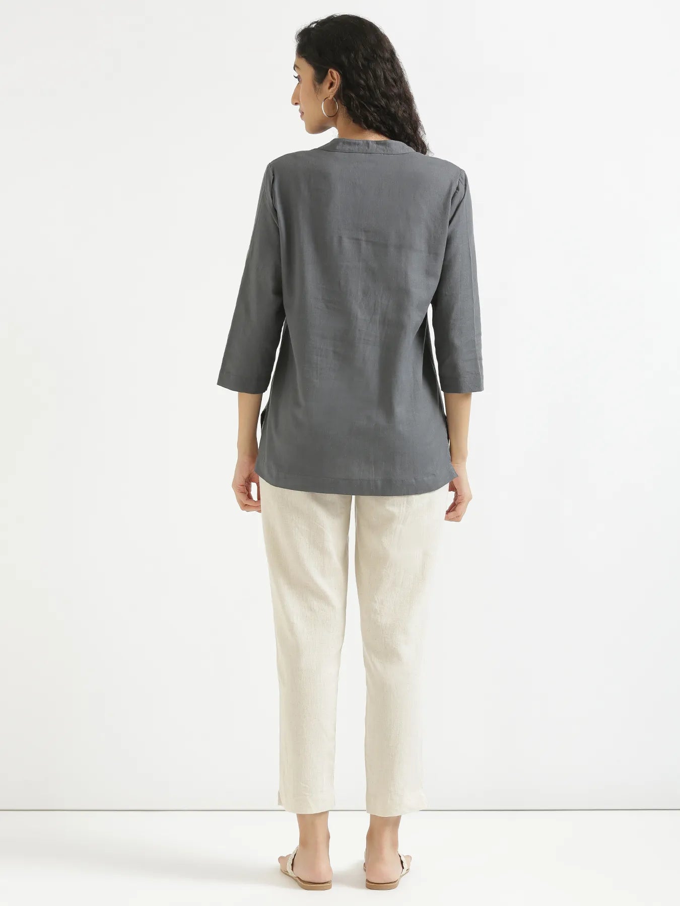 Women Slate Grey Airy Linen Short Kurta
