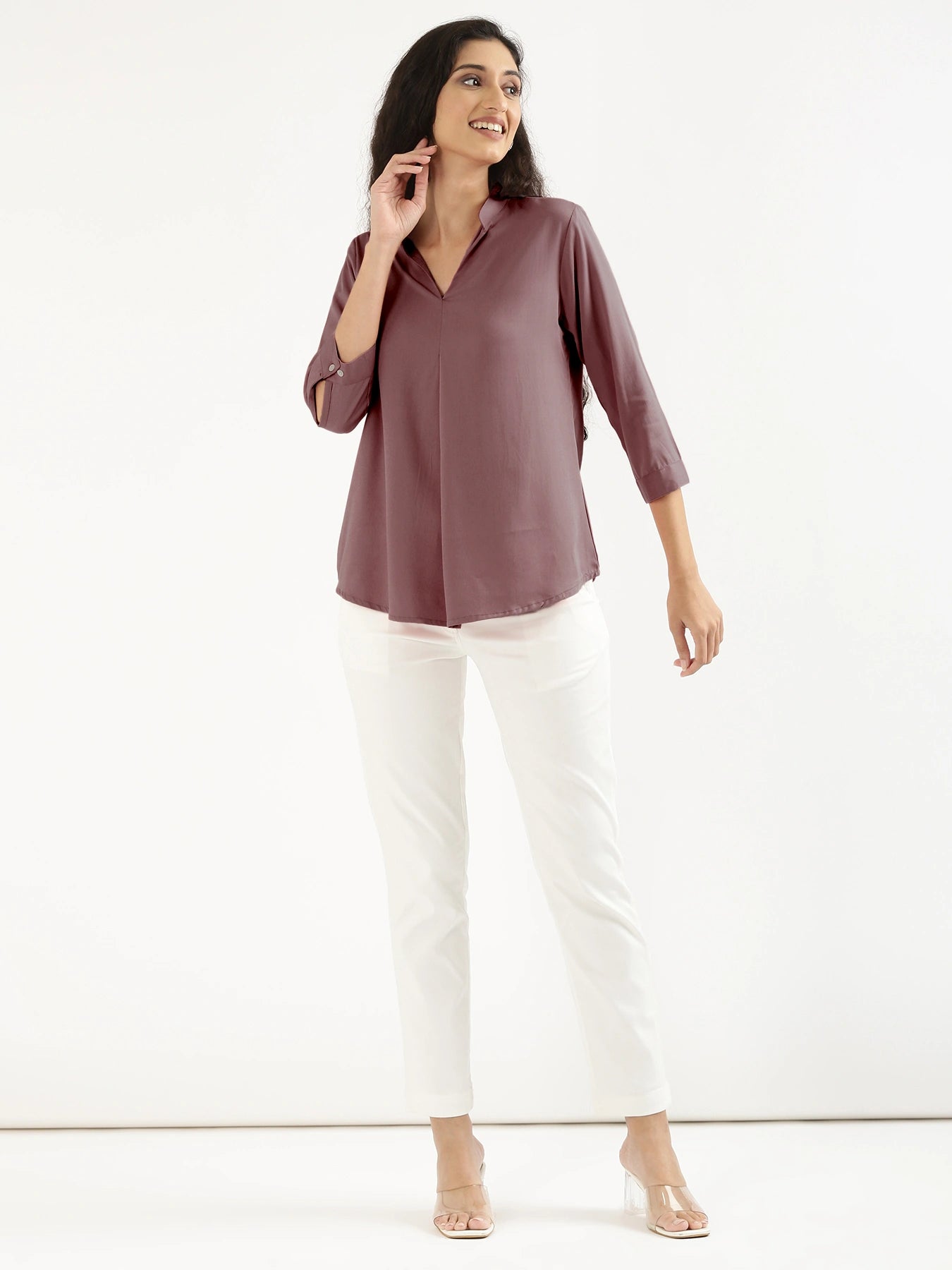 Women Rose Taupe Viscose Pleated Top