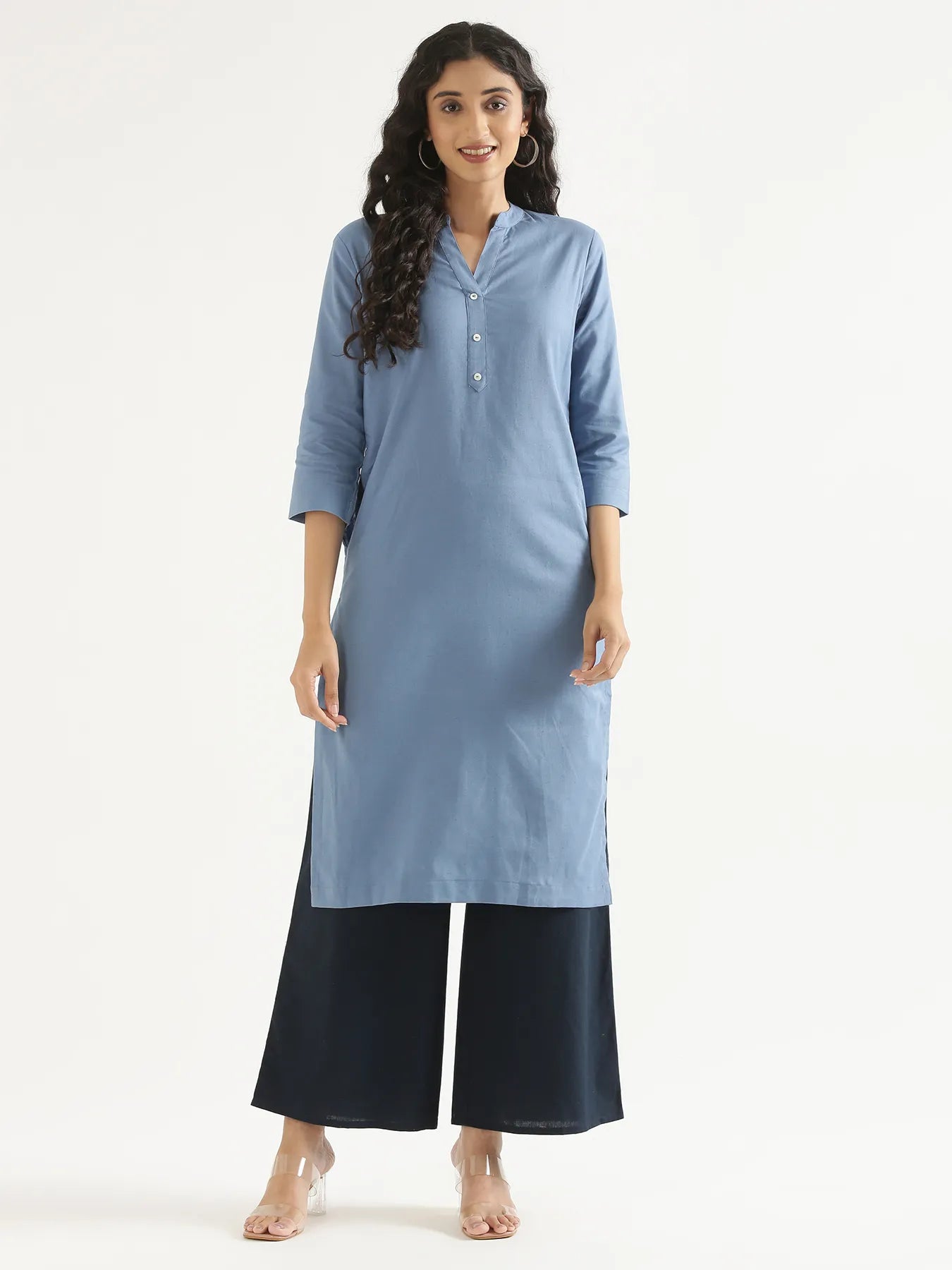 Women English Blue Airy Linen Long Kurta