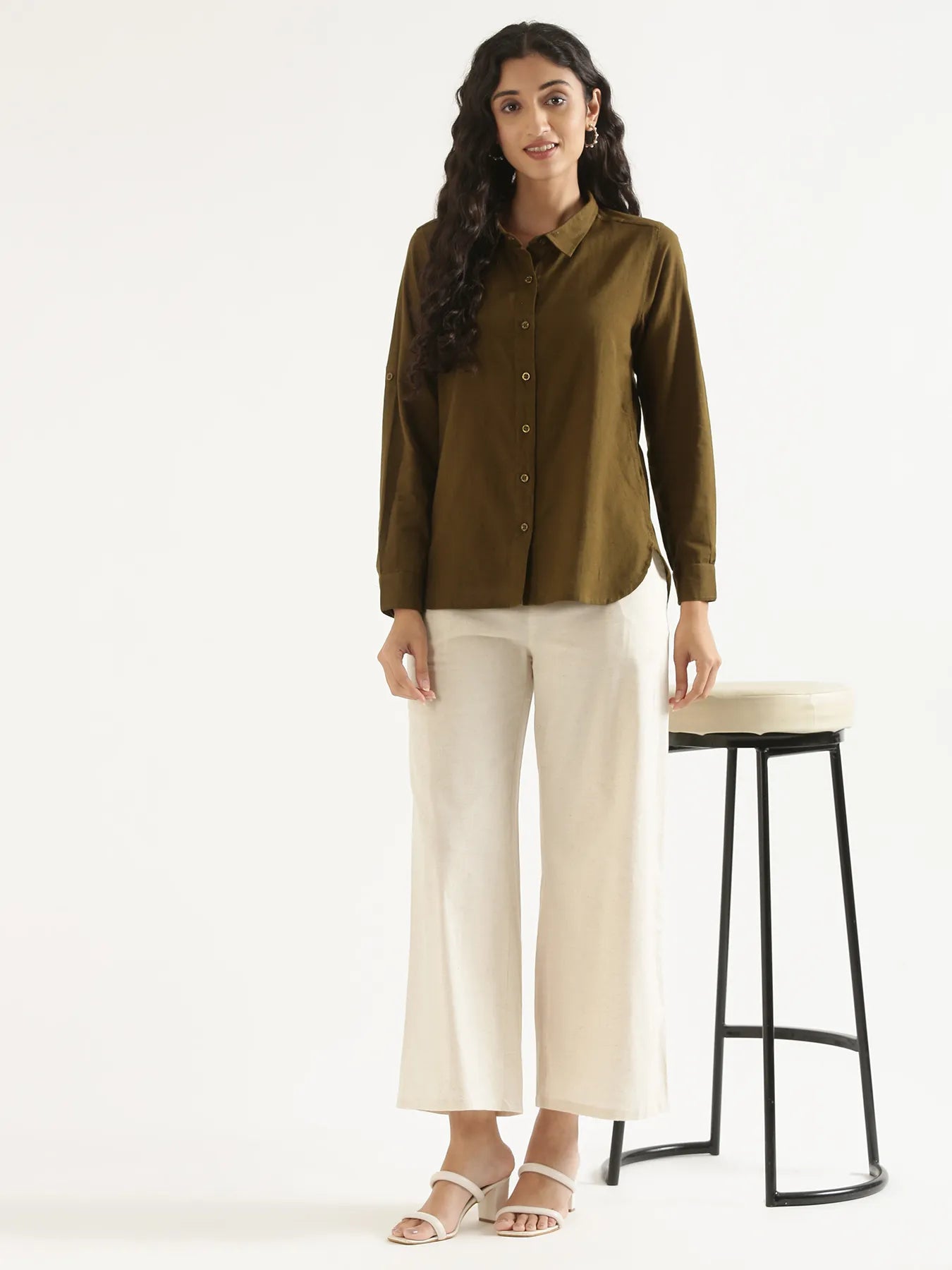 Women Ecru Airy Linen Wide Leg Pant