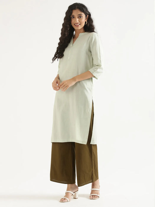 Women Mint Green Airy Linen Long Kurta